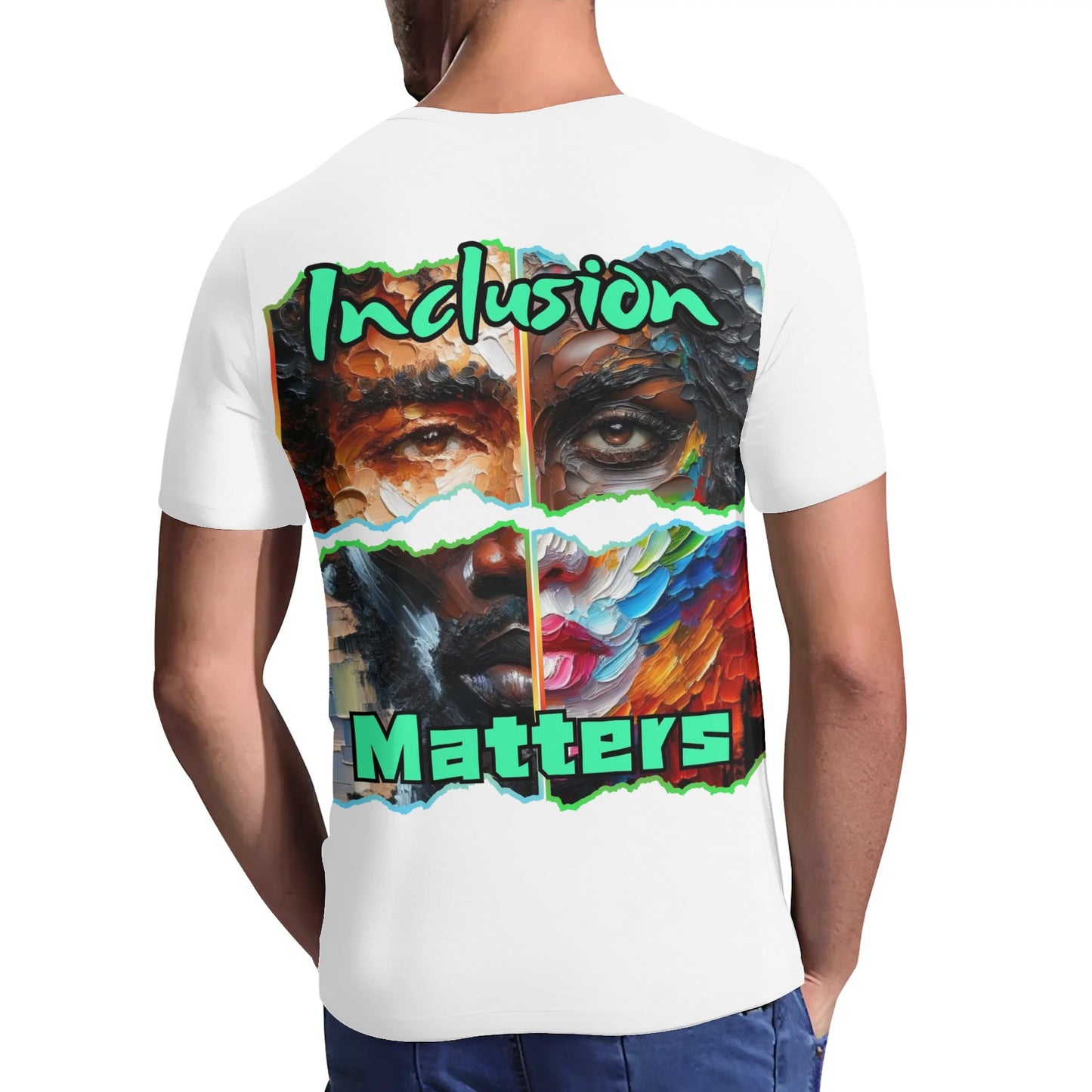 Mens Short Sleeve Soft Feel V-Neck T-Shirt "Inclusion Matters"