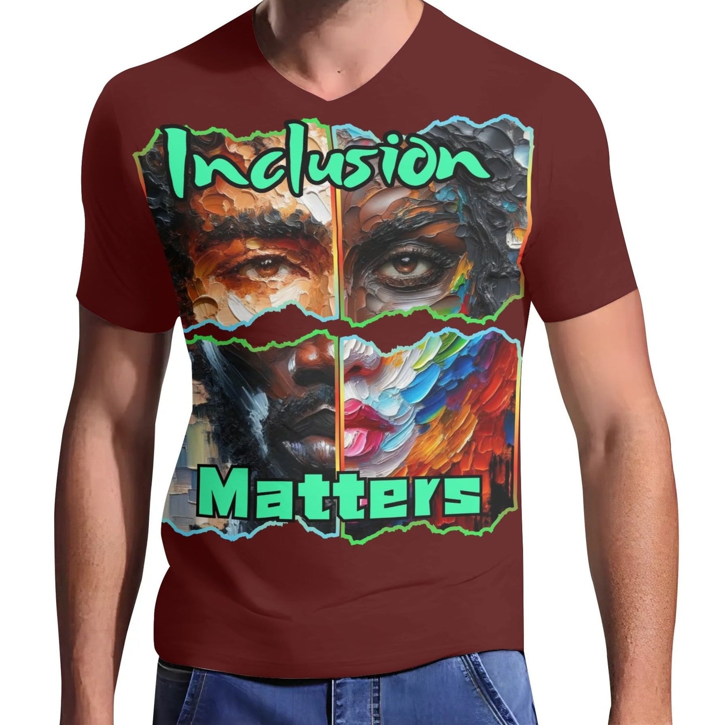 Mens Short Sleeve Soft Feel V-Neck T-Shirt "Inclusion Matters"