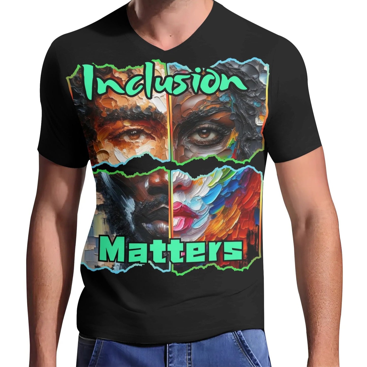 Mens Short Sleeve Soft Feel V-Neck T-Shirt "Inclusion Matters"