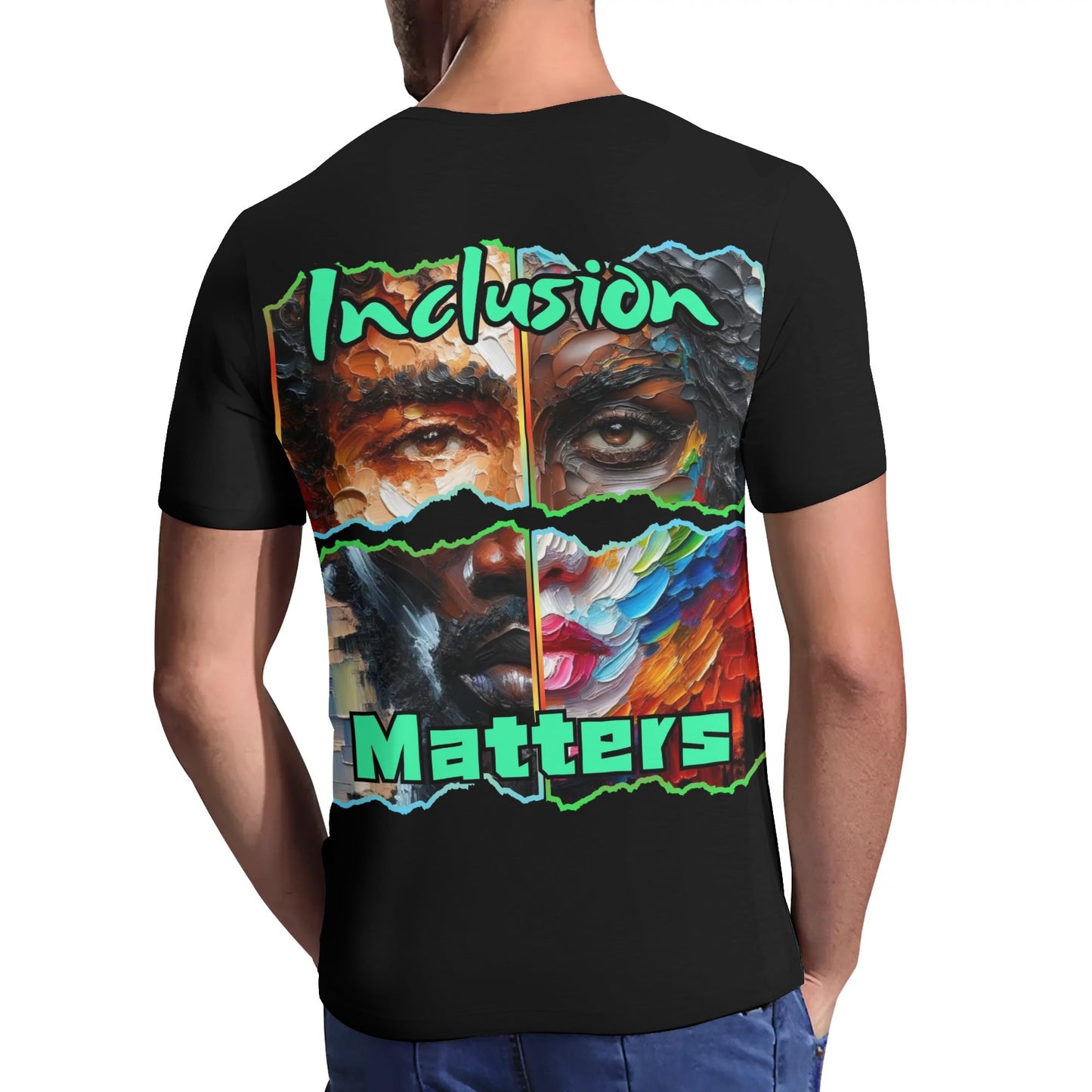 Mens Short Sleeve Soft Feel V-Neck T-Shirt "Inclusion Matters"