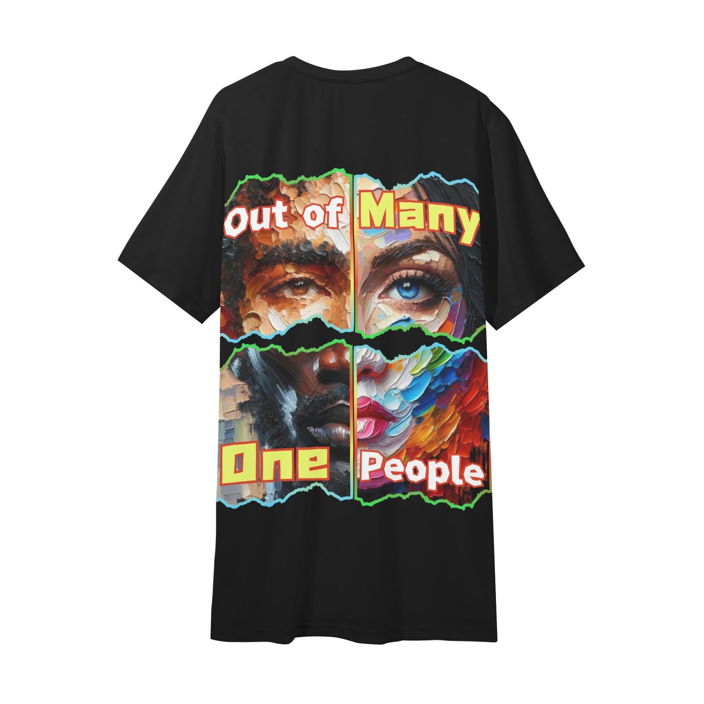 Mens Short Sleeve Soft Feel V-Neck T-Shirt "Out of Many, One People"