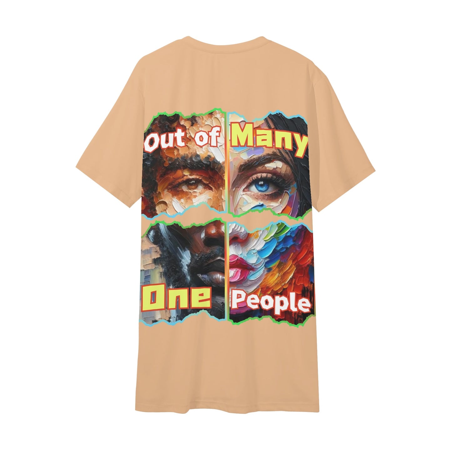 Mens Short Sleeve Soft Feel V-Neck T-Shirt "Out of Many, One People"