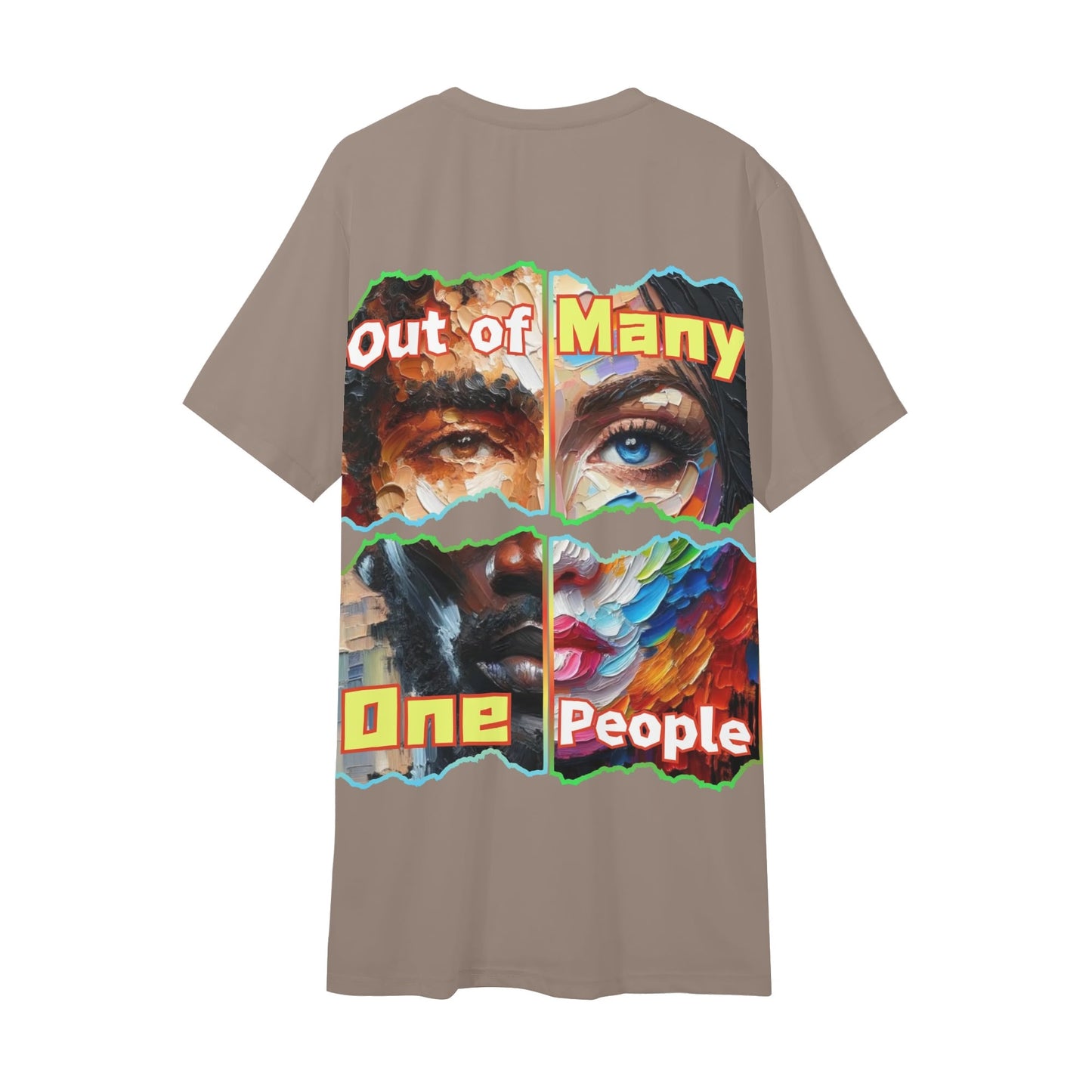 Mens Short Sleeve Soft Feel V-Neck T-Shirt "Out of Many, One People"