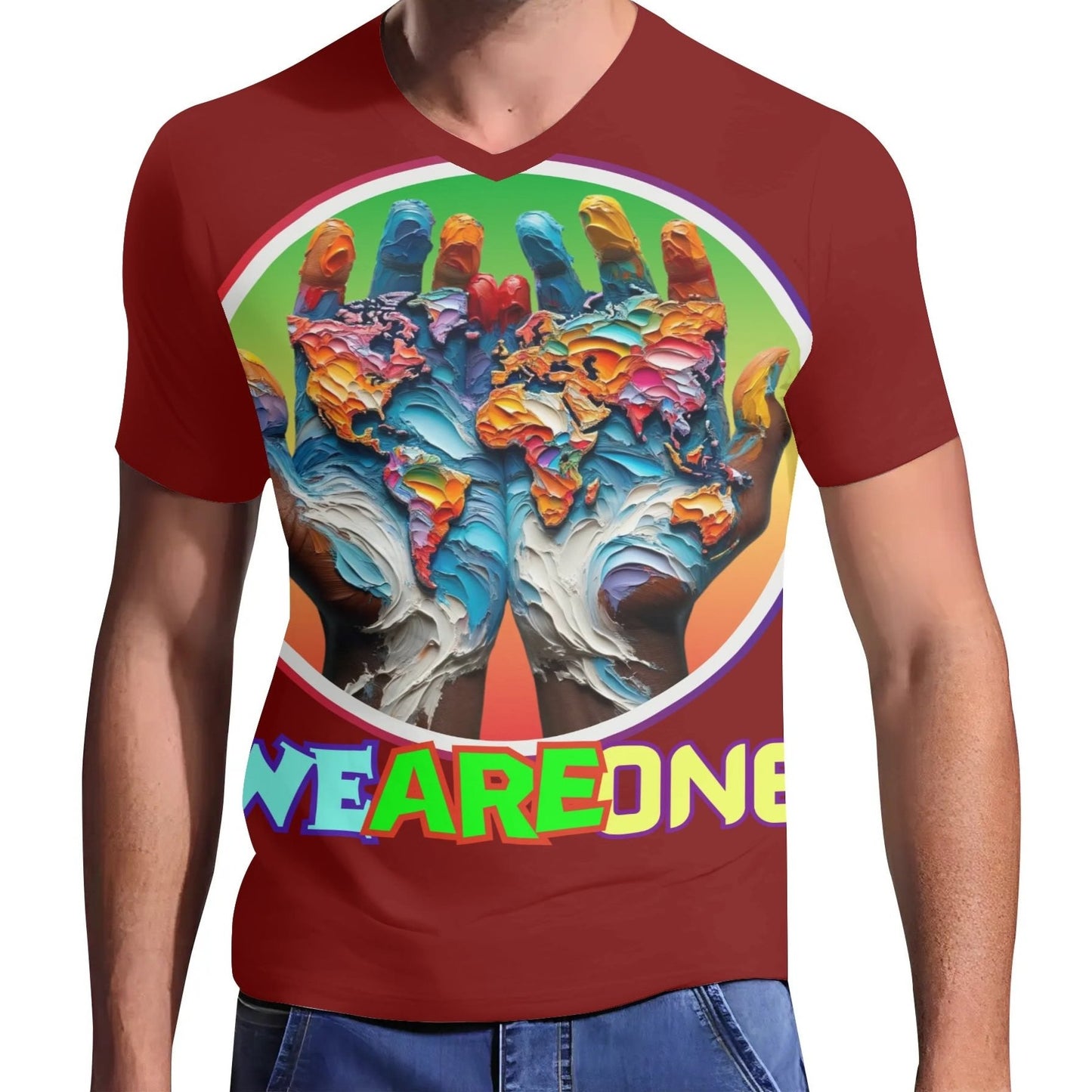 Mens Short Sleeve Soft Feel V-Neck T-Shirt "WeAreOne"