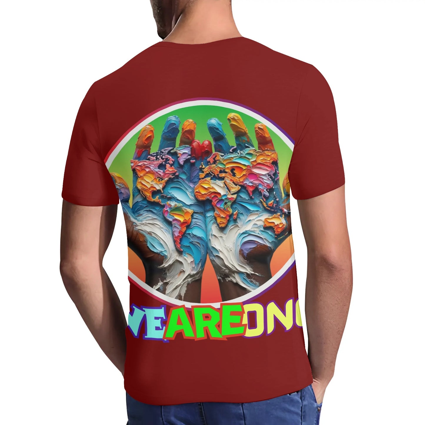 Mens Short Sleeve Soft Feel V-Neck T-Shirt "WeAreOne"