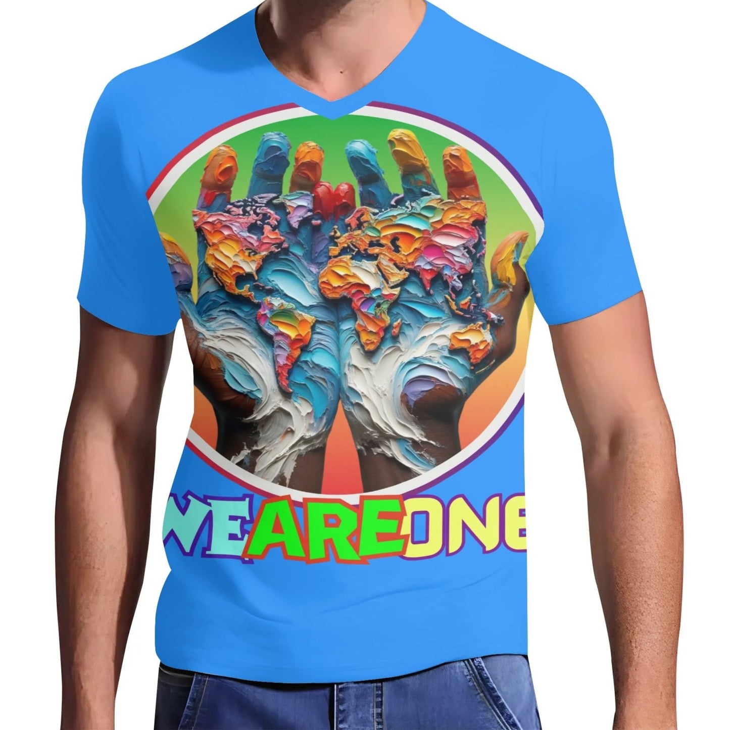 Mens Short Sleeve Soft Feel V-Neck T-Shirt "WeAreOne"