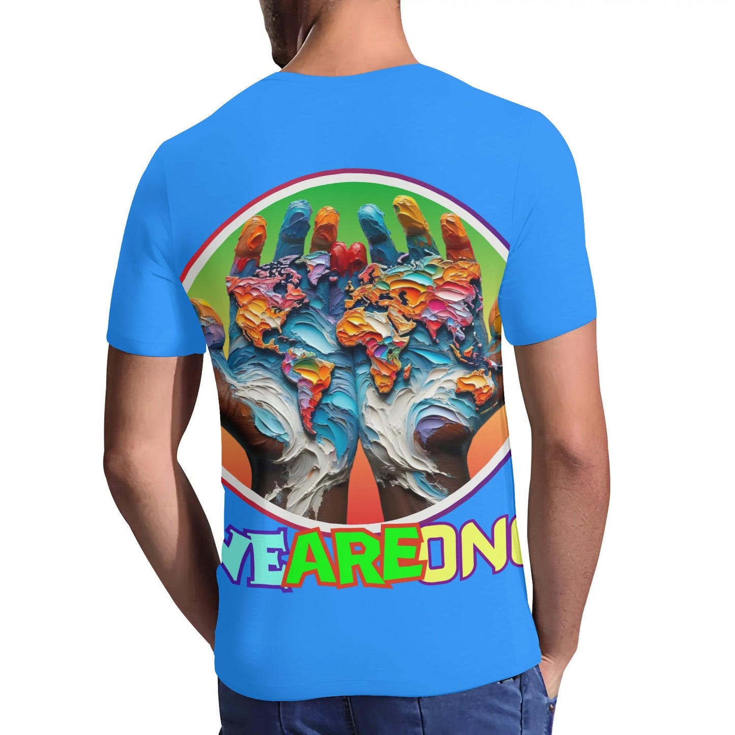 Mens Short Sleeve Soft Feel V-Neck T-Shirt "WeAreOne"