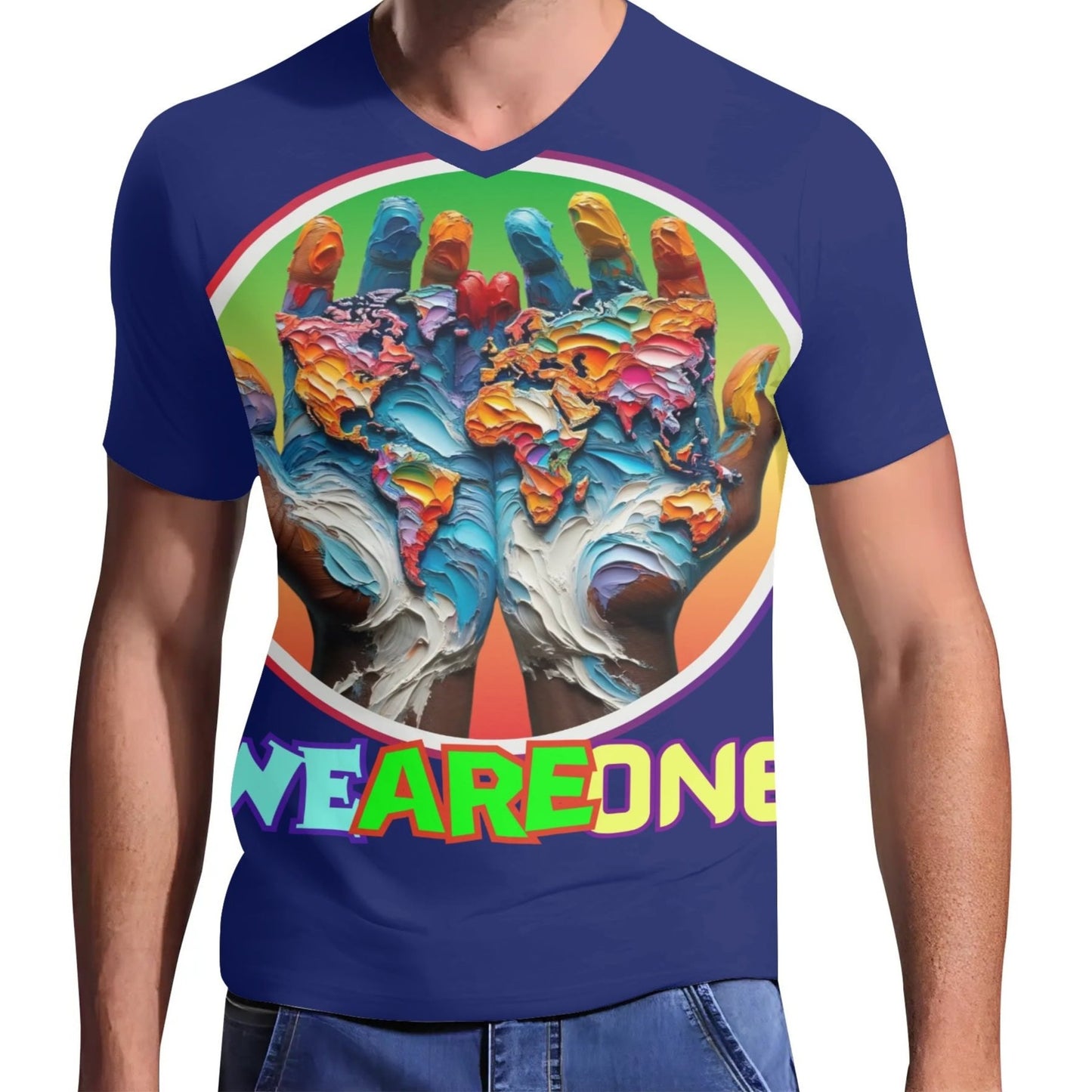 Mens Short Sleeve Soft Feel V-Neck T-Shirt "WeAreOne"