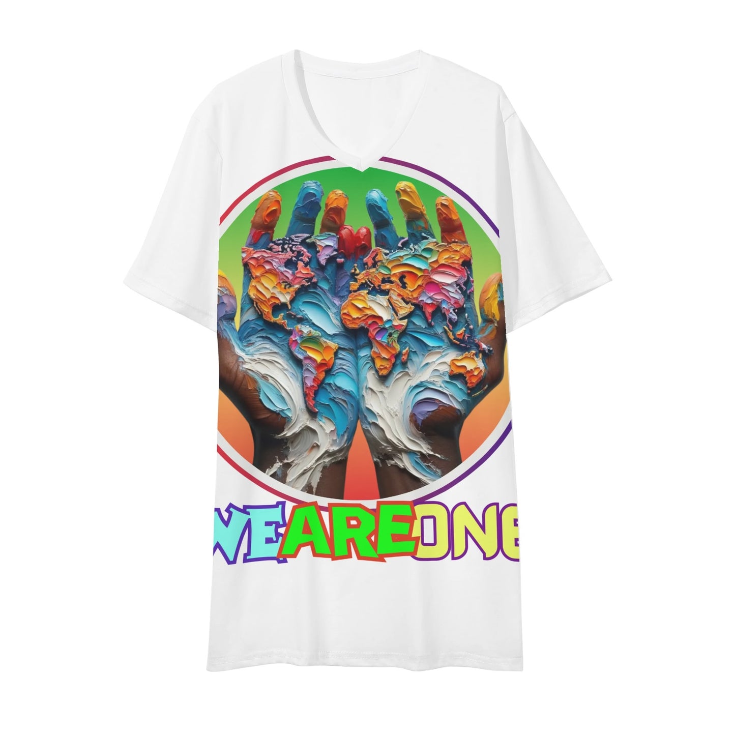 Mens Short Sleeve Soft Feel V-Neck T-Shirt "WeAreOne"