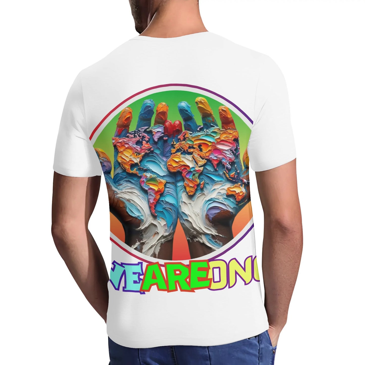 Mens Short Sleeve Soft Feel V-Neck T-Shirt "WeAreOne"