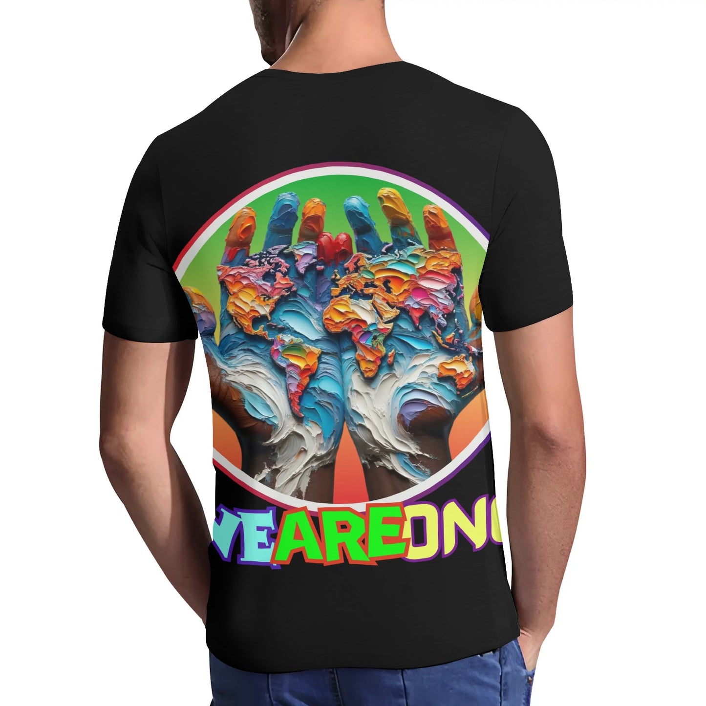 Mens Short Sleeve Soft Feel V-Neck T-Shirt "WeAreOne"