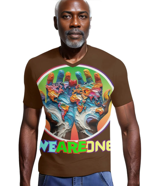 Mens Short Sleeve Soft Feel V-Neck T-Shirt "WeAreOne"