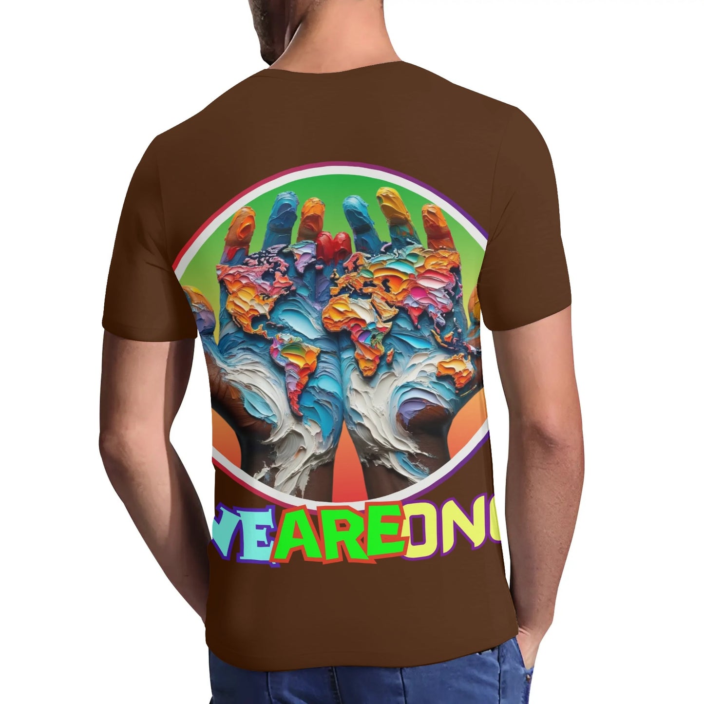 Mens Short Sleeve Soft Feel V-Neck T-Shirt "WeAreOne"