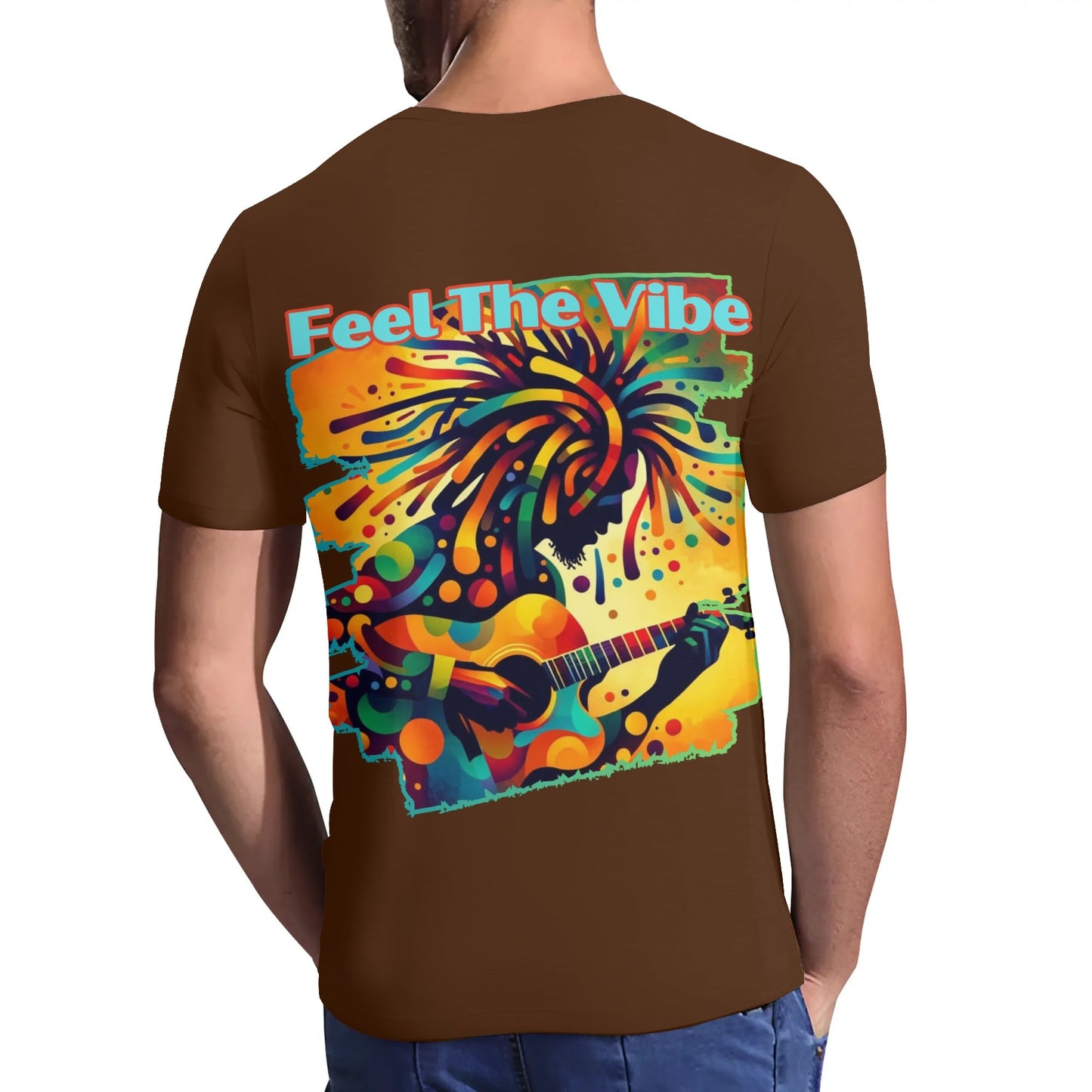 Mens Short Sleeve Soft Feel V-Neck T-Shirt "Feel the Vibe"