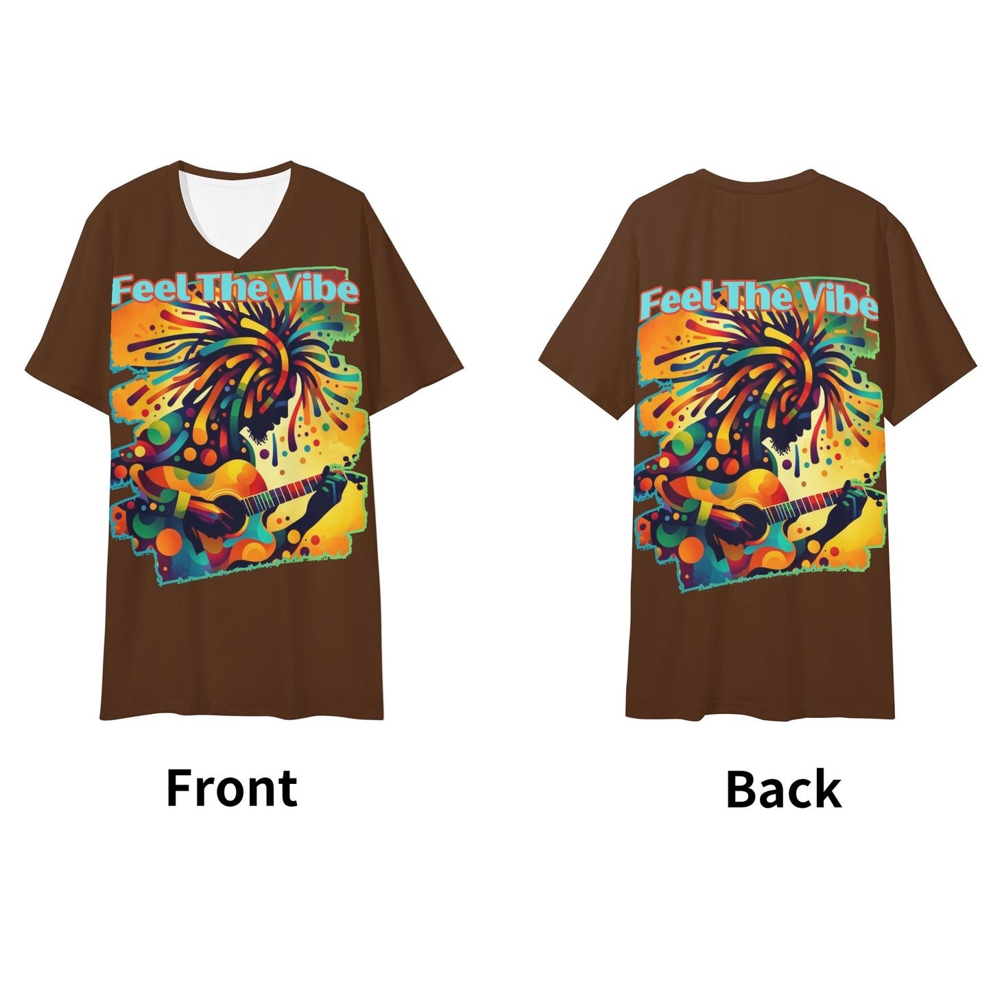 Mens Short Sleeve Soft Feel V-Neck T-Shirt "Feel the Vibe"