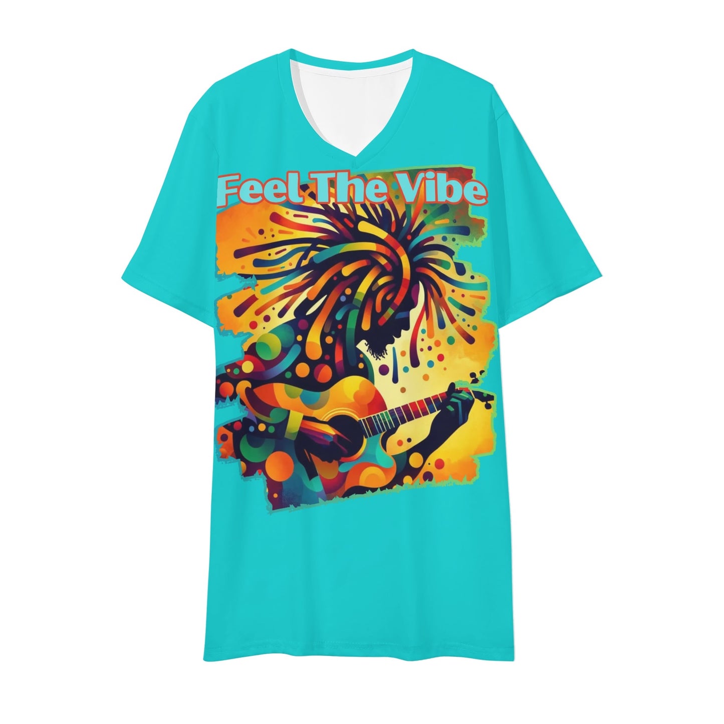 Mens Short Sleeve Soft Feel V-Neck T-Shirt "Feel the Vibe"