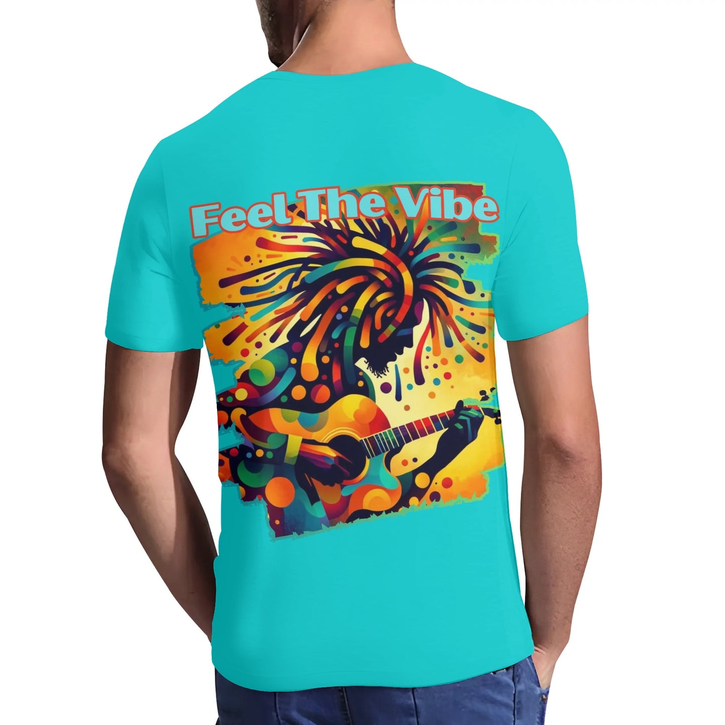 Mens Short Sleeve Soft Feel V-Neck T-Shirt "Feel the Vibe"