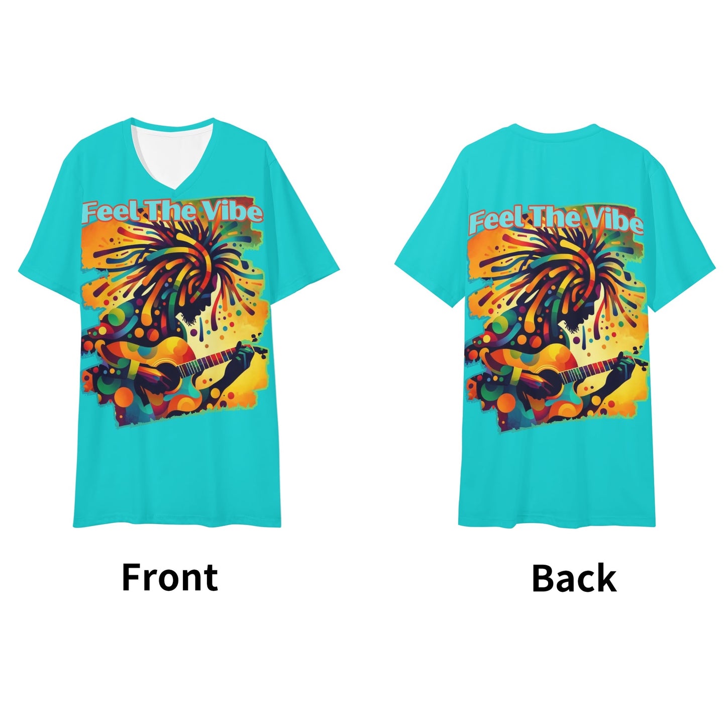 Mens Short Sleeve Soft Feel V-Neck T-Shirt "Feel the Vibe"