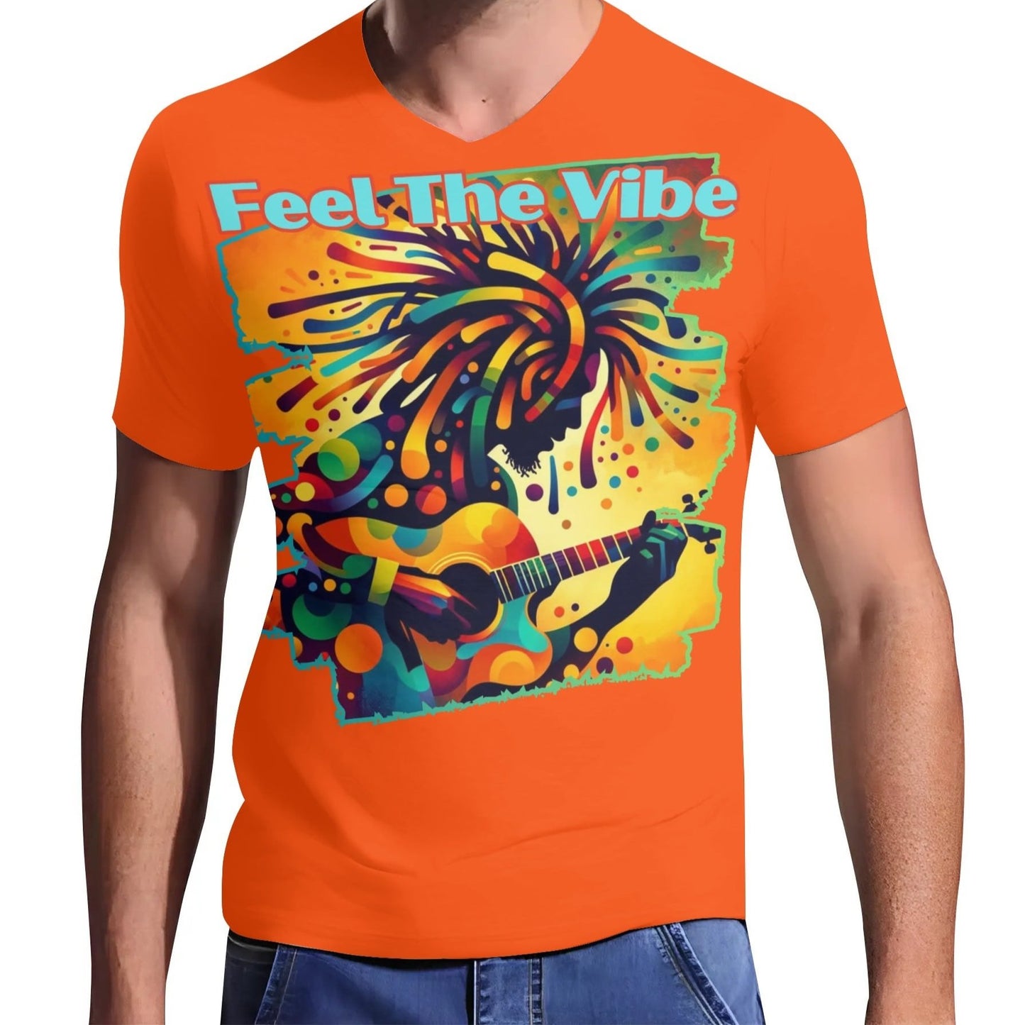 Mens Short Sleeve Soft Feel V-Neck T-Shirt "Feel the Vibe"