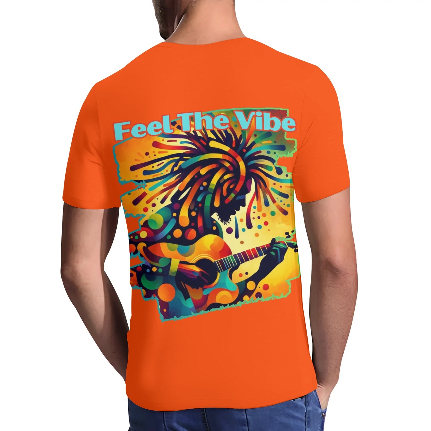 Mens Short Sleeve Soft Feel V-Neck T-Shirt "Feel the Vibe"