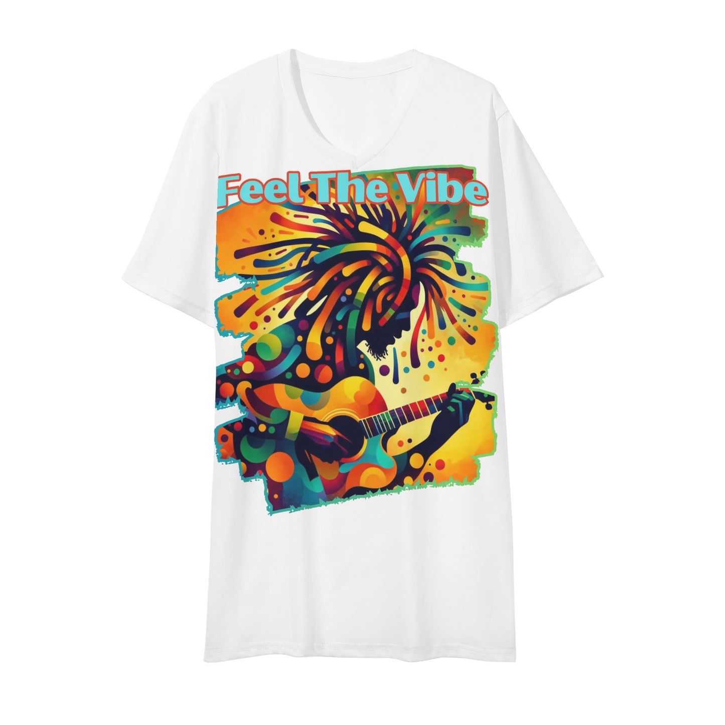 Mens Short Sleeve Soft Feel V-Neck T-Shirt "Feel the Vibe"