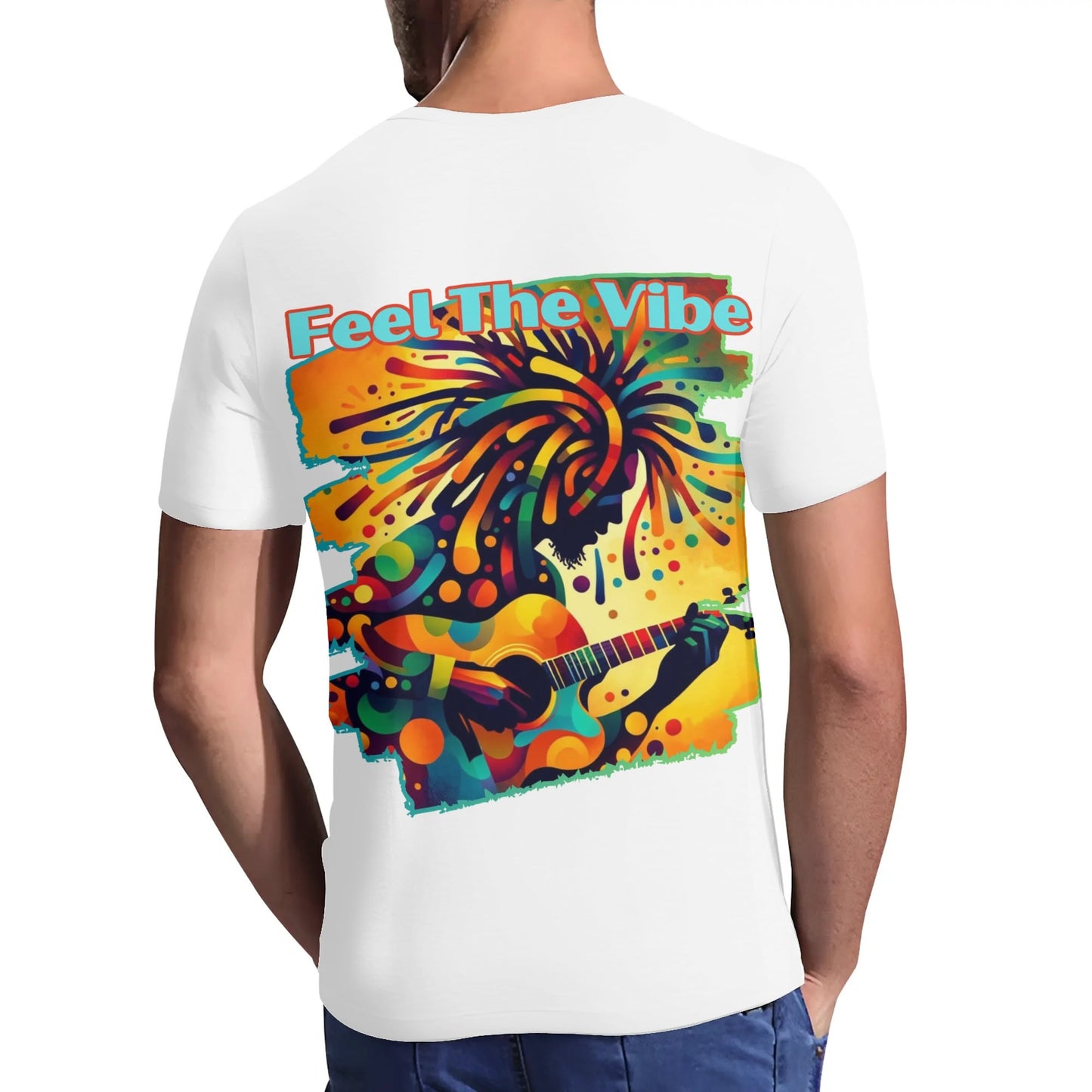 Mens Short Sleeve Soft Feel V-Neck T-Shirt "Feel the Vibe"