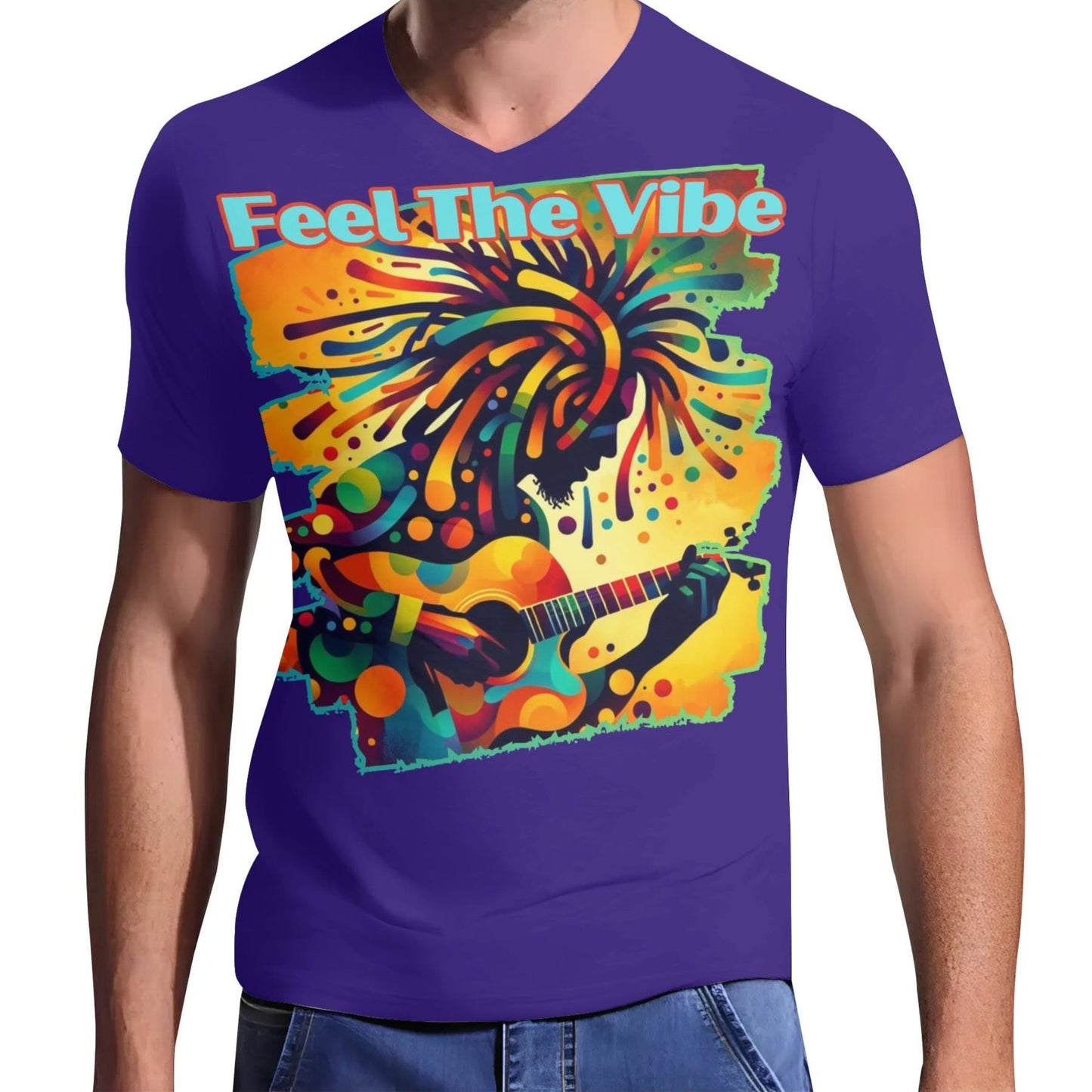 Mens Short Sleeve Soft Feel V-Neck T-Shirt "Feel the Vibe"