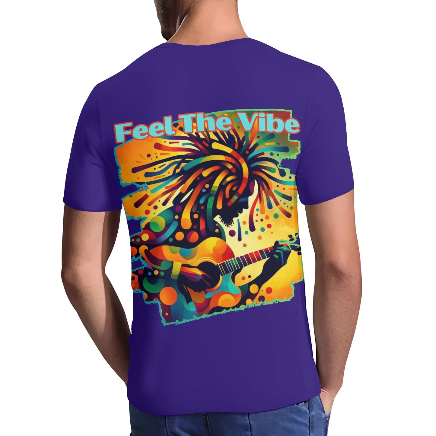 Mens Short Sleeve Soft Feel V-Neck T-Shirt "Feel the Vibe"