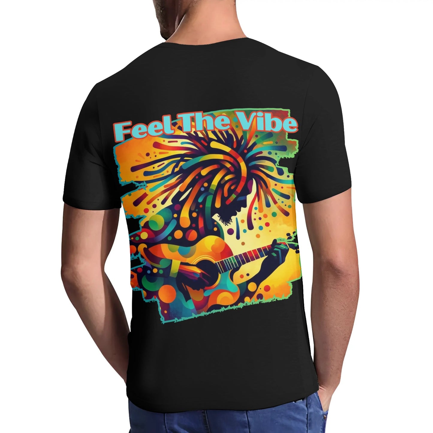 Mens Short Sleeve Soft Feel V-Neck T-Shirt "Feel the Vibe"