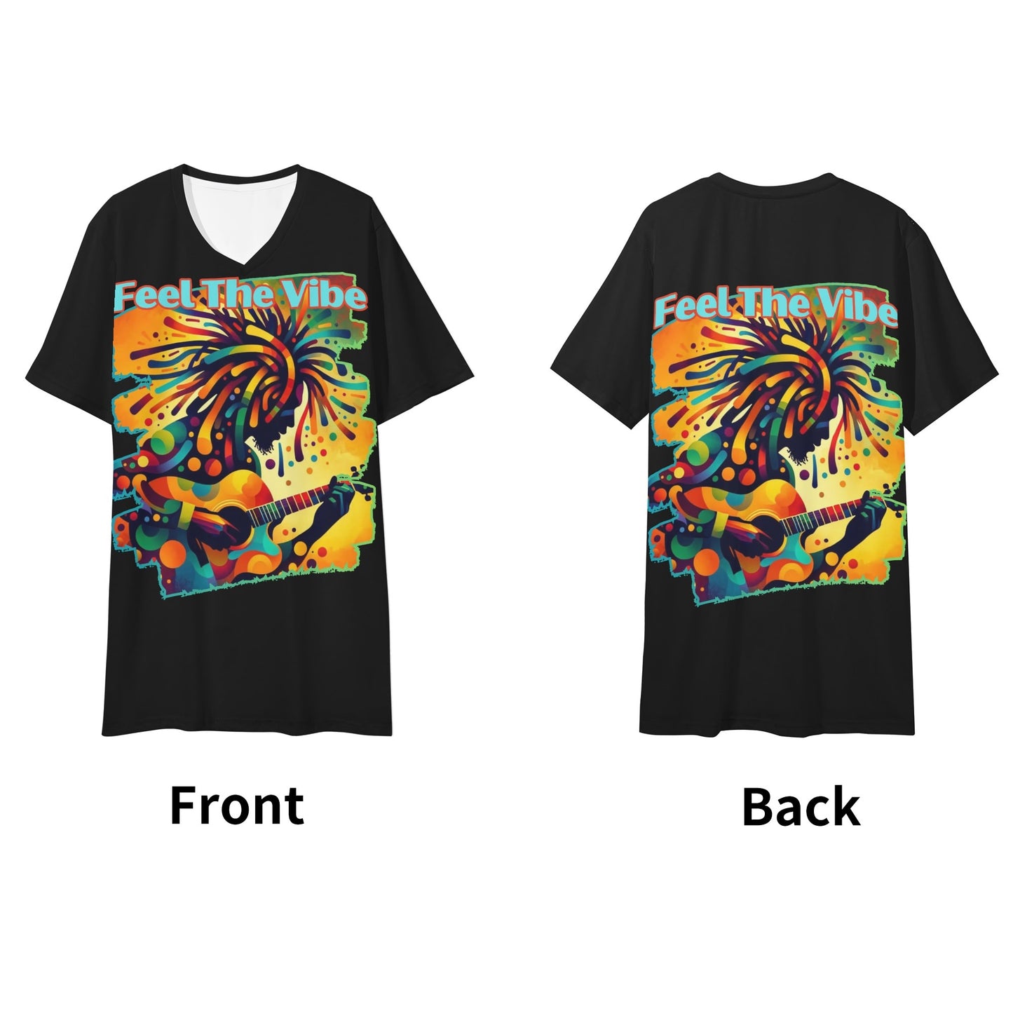 Mens Short Sleeve Soft Feel V-Neck T-Shirt "Feel the Vibe"