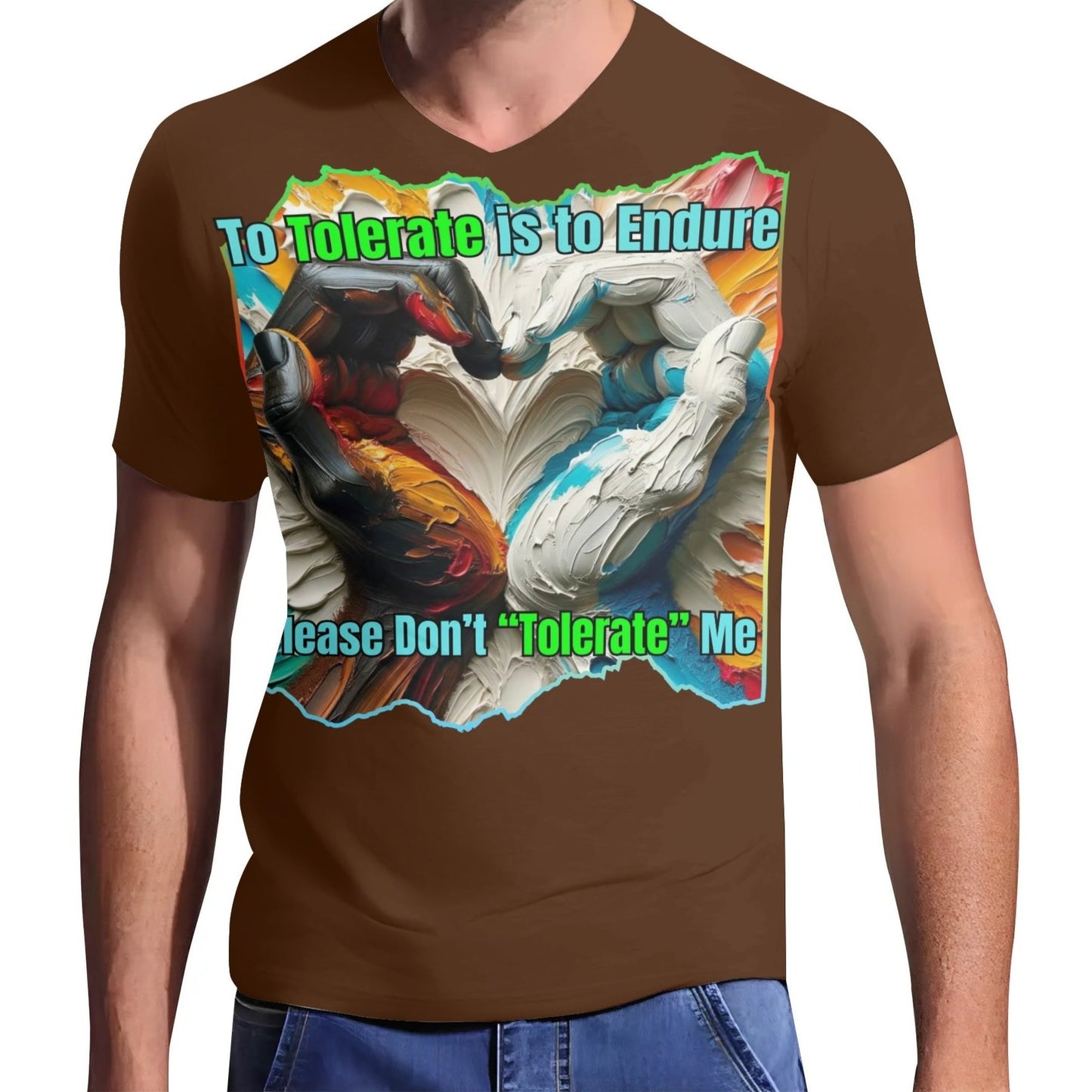 Mens Short Sleeve Soft Feel V-Neck T-Shirt "To Tolerate is to Endure..."