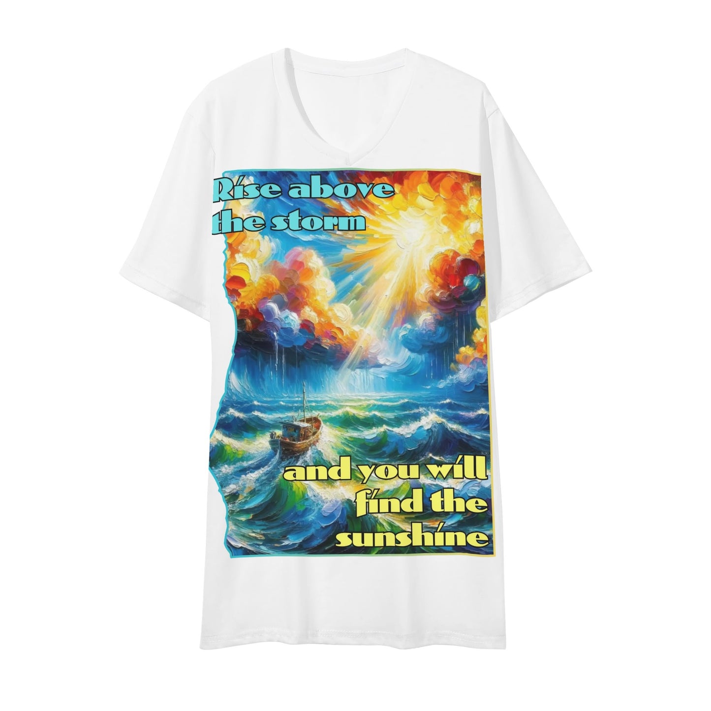 Mens Short Sleeve Soft Feel V-Neck T-Shirt "Rise Above the Storm..."