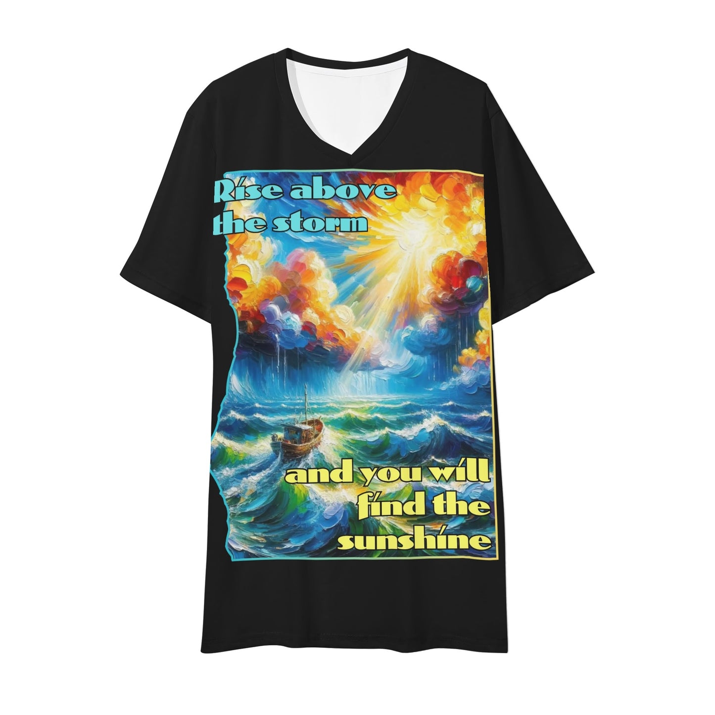 Mens Short Sleeve Soft Feel V-Neck T-Shirt "Rise Above the Storm..."