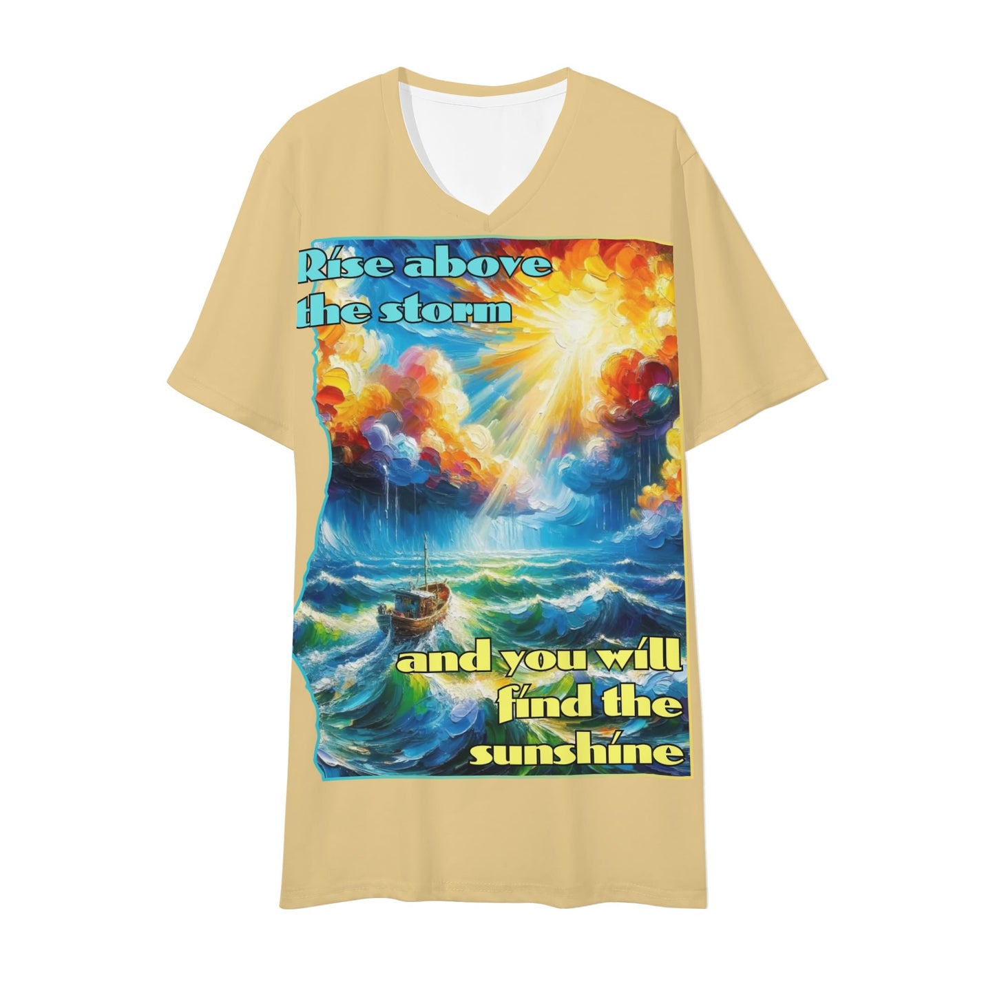 Mens Short Sleeve Soft Feel V-Neck T-Shirt "Rise Above the Storm..."