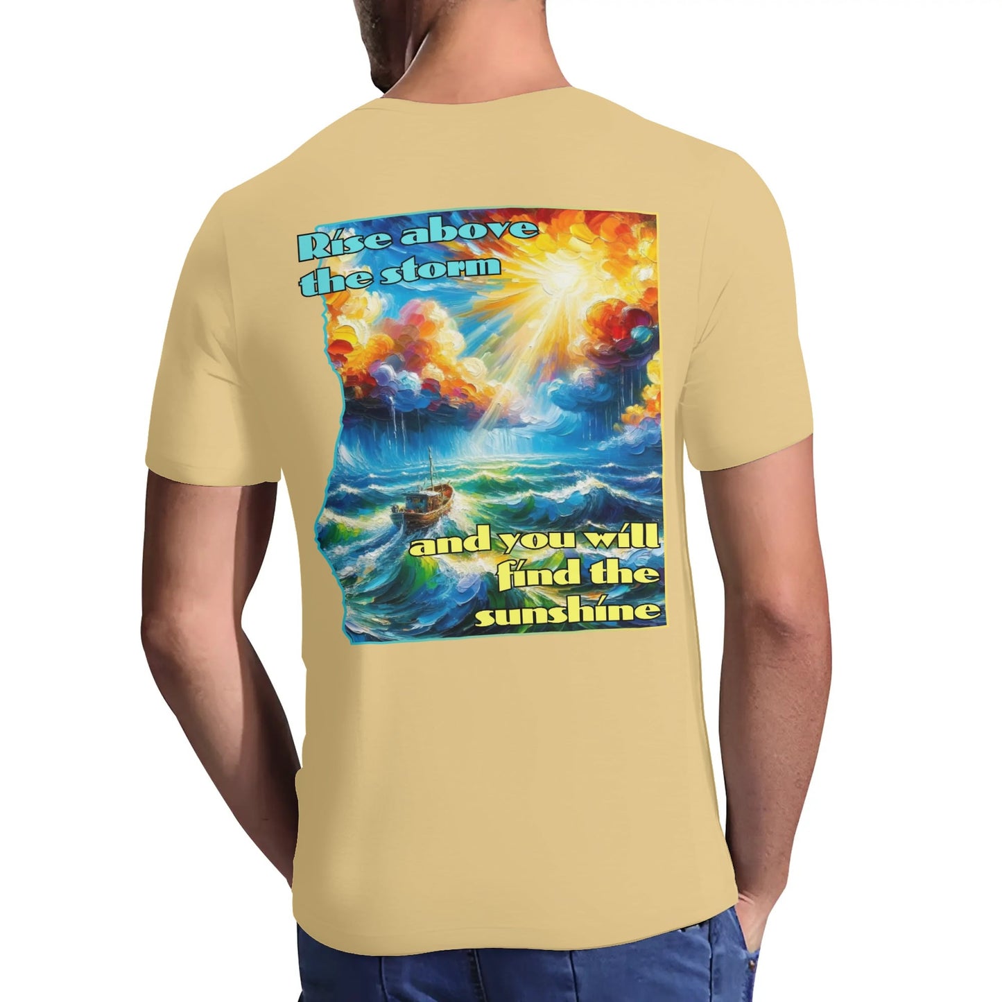 Mens Short Sleeve Soft Feel V-Neck T-Shirt "Rise Above the Storm..."