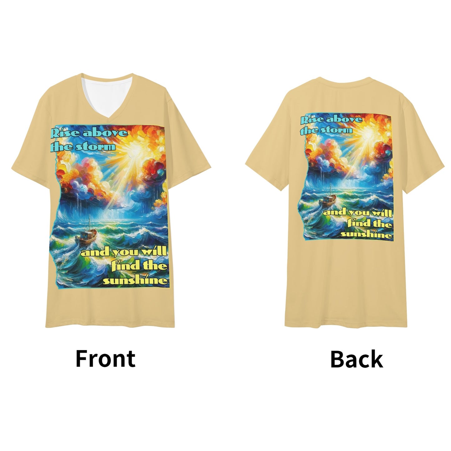 Mens Short Sleeve Soft Feel V-Neck T-Shirt "Rise Above the Storm..."