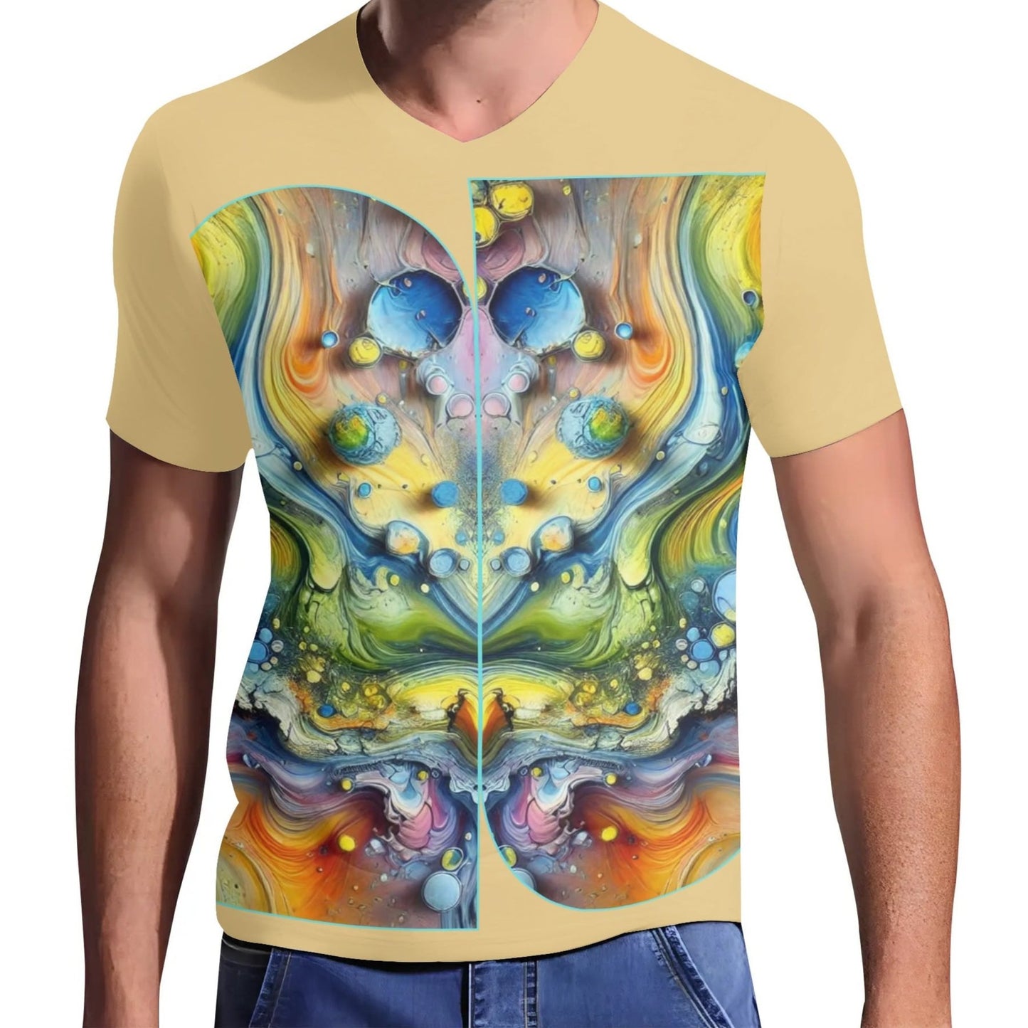 Mens Short Sleeve Soft Feel V-Neck T-Shirt (Abstract Print)