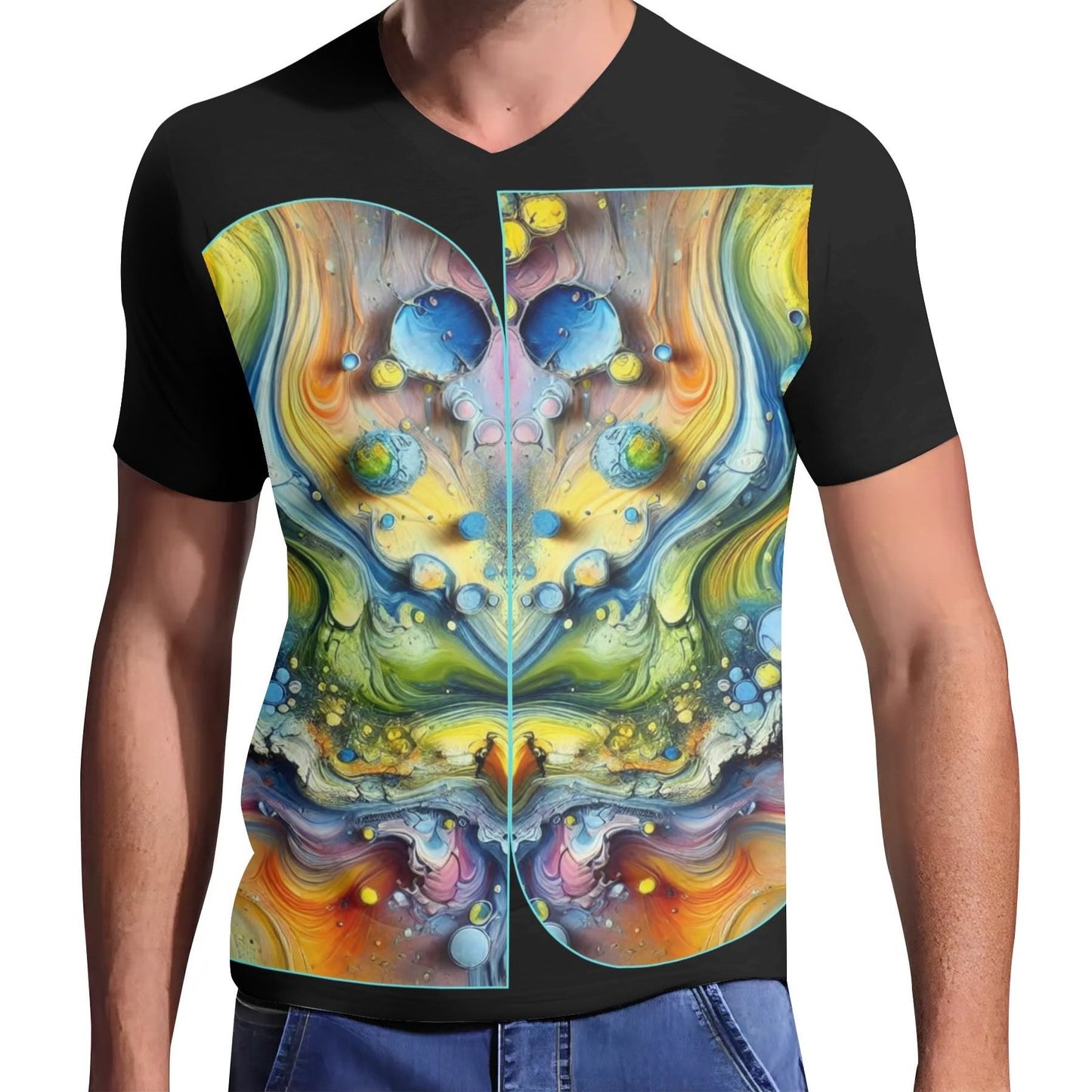 Mens Short Sleeve Soft Feel V-Neck T-Shirt (Abstract Print)