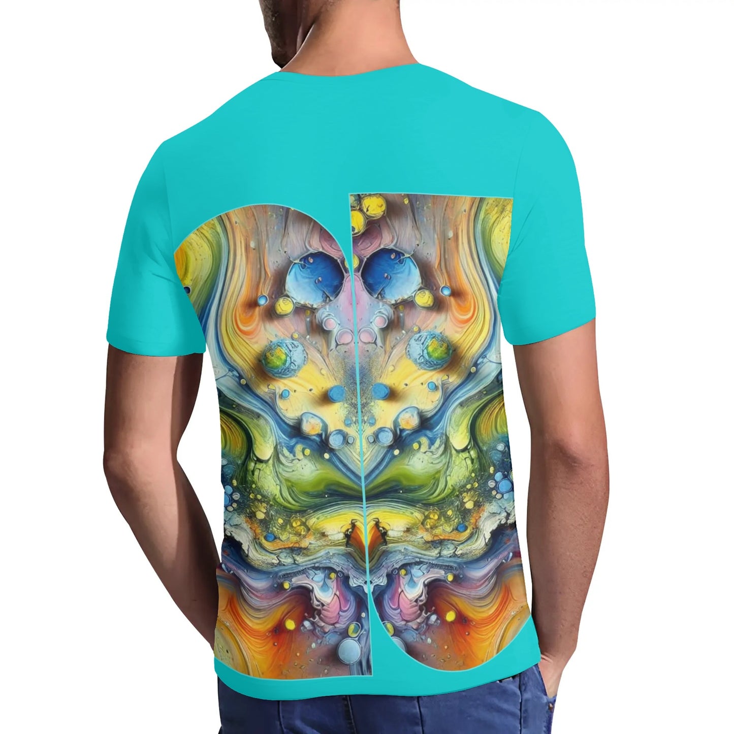 Mens Short Sleeve Soft Feel V-Neck T-Shirt (Abstract Print)