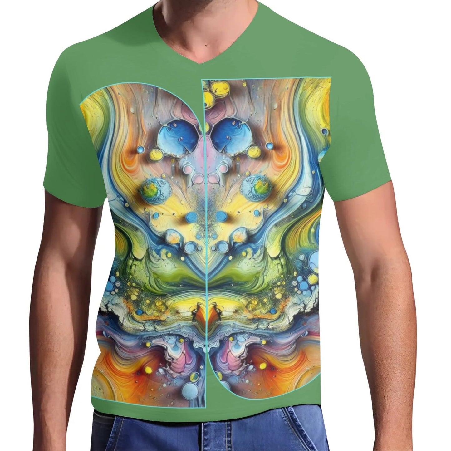 Mens Short Sleeve Soft Feel V-Neck T-Shirt (Abstract Print)