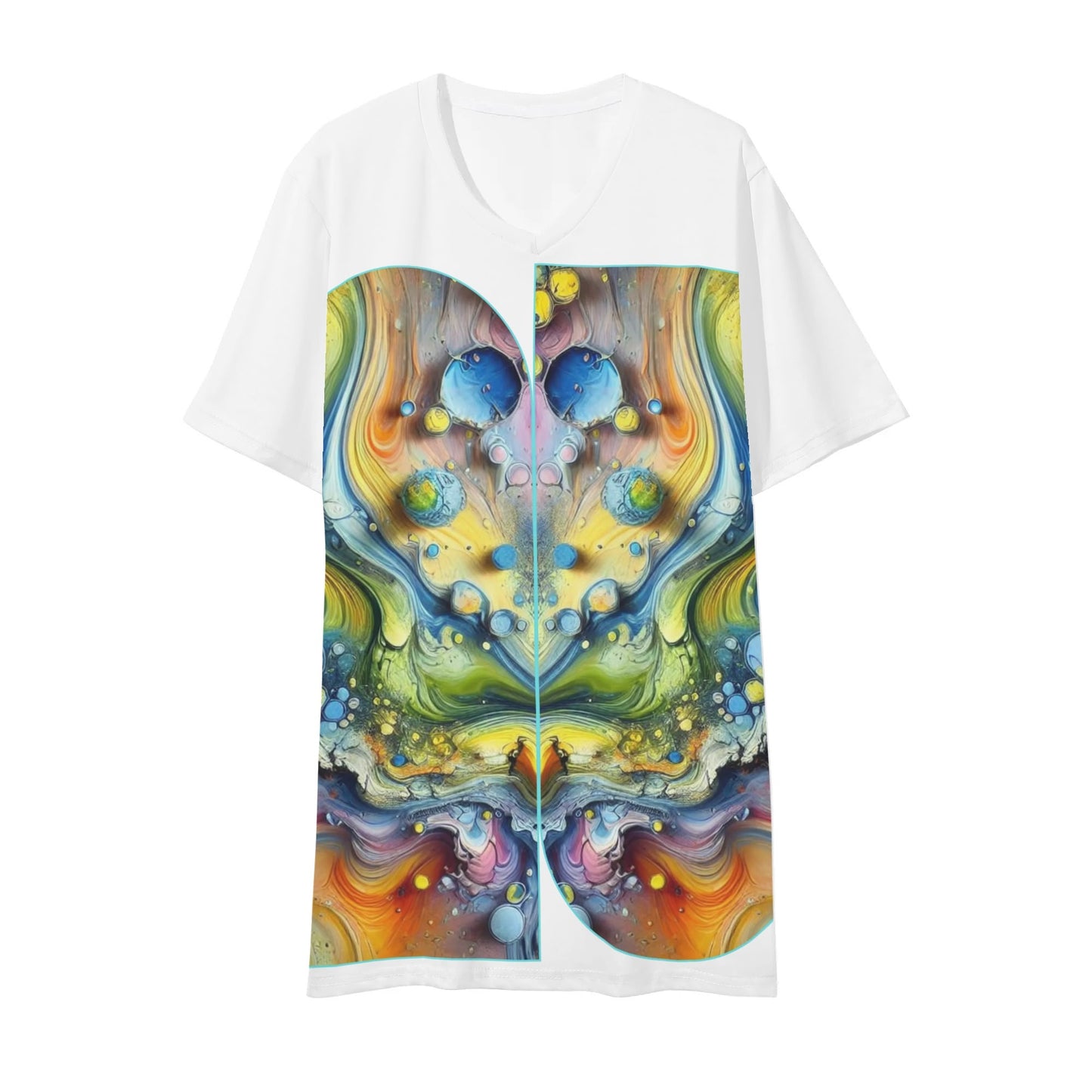 Mens Short Sleeve Soft Feel V-Neck T-Shirt (Abstract Print)