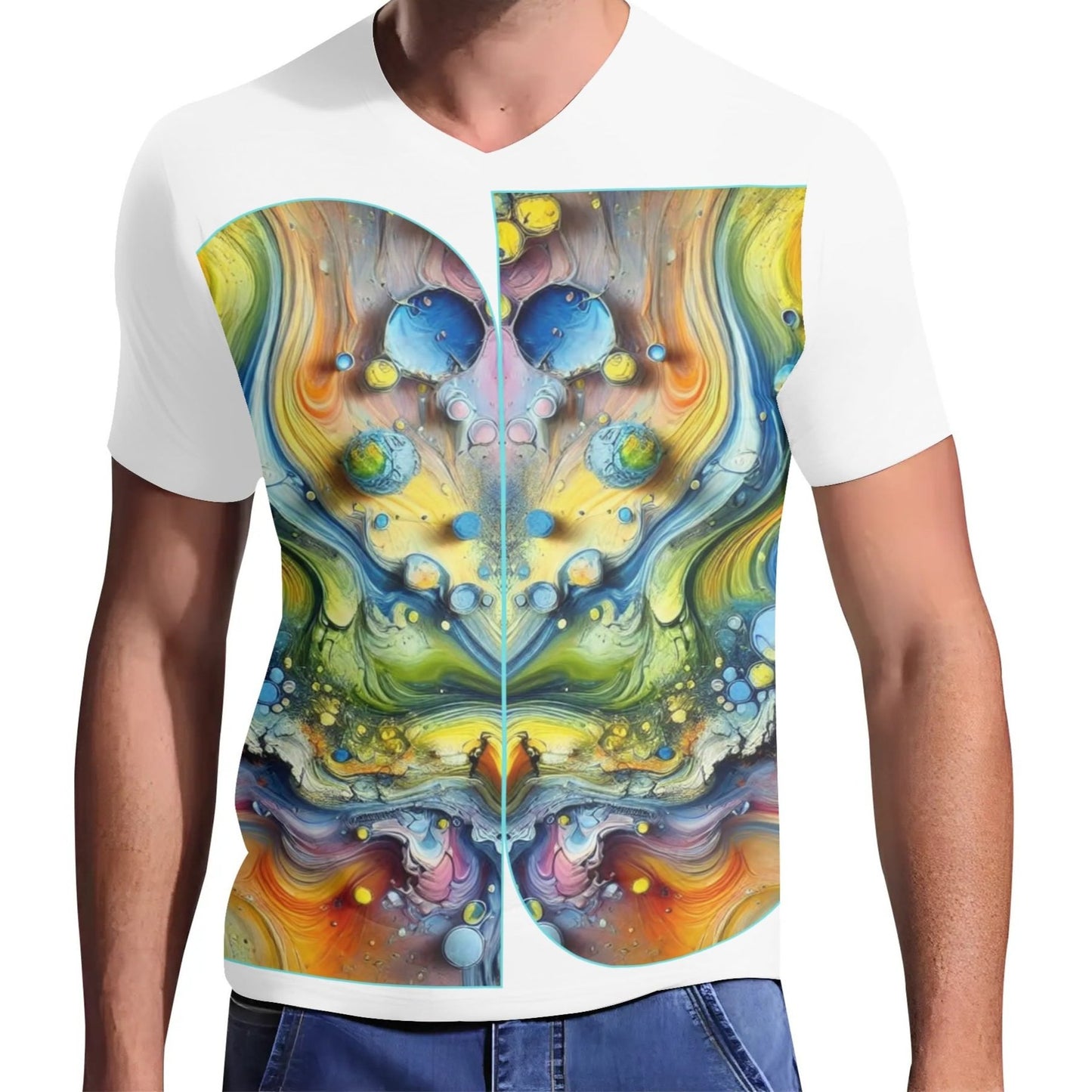 Mens Short Sleeve Soft Feel V-Neck T-Shirt (Abstract Print)