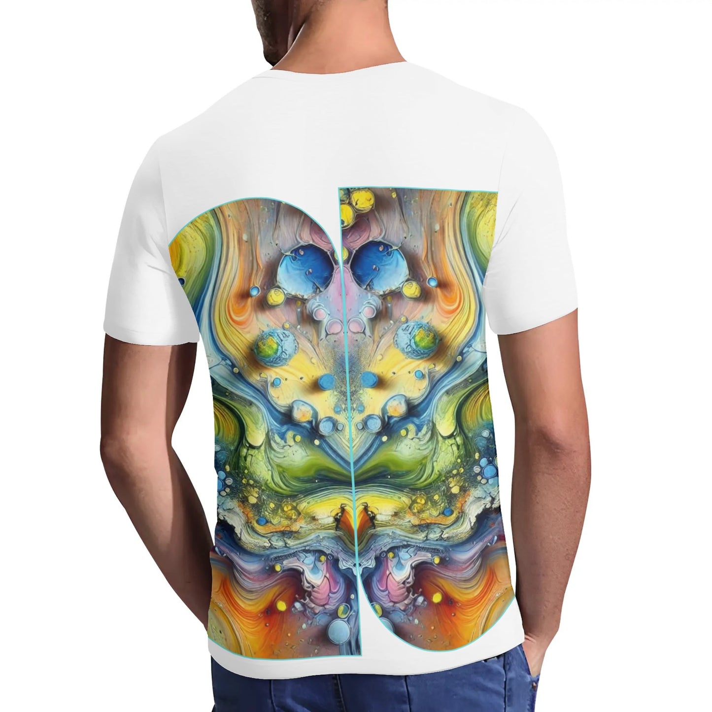 Mens Short Sleeve Soft Feel V-Neck T-Shirt (Abstract Print)