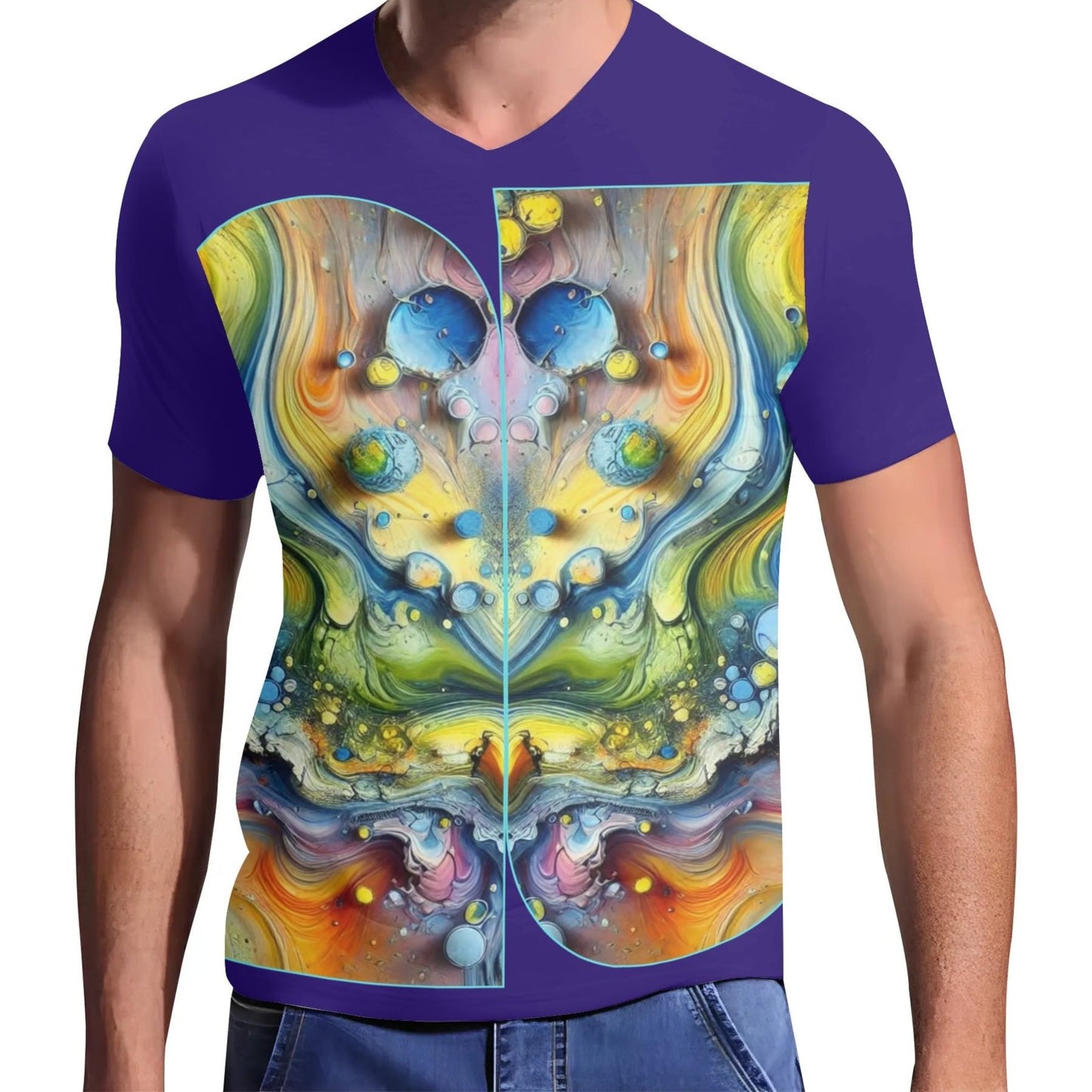 Mens Short Sleeve Soft Feel V-Neck T-Shirt (Abstract Print)