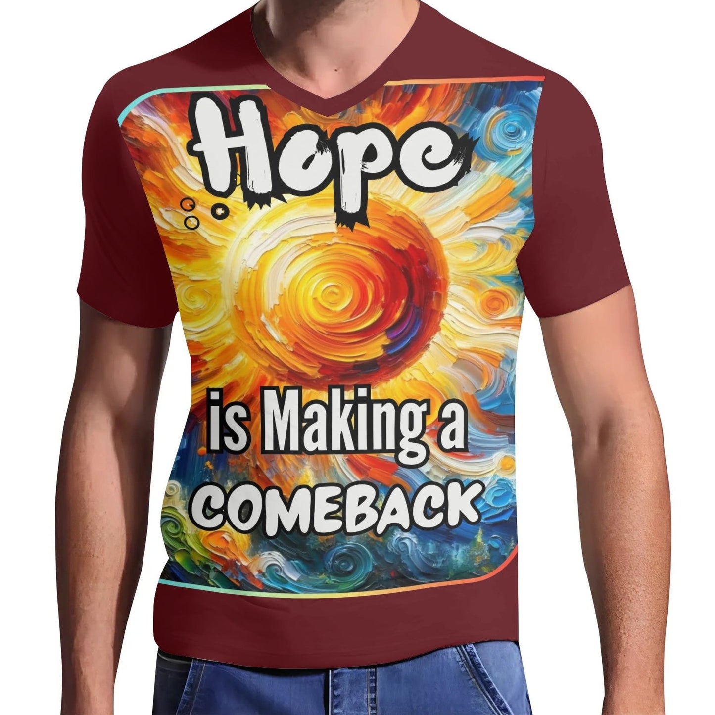 Mens Short Sleeve Soft Feel V-Neck T-Shirt "Hope is Making a Comeback"