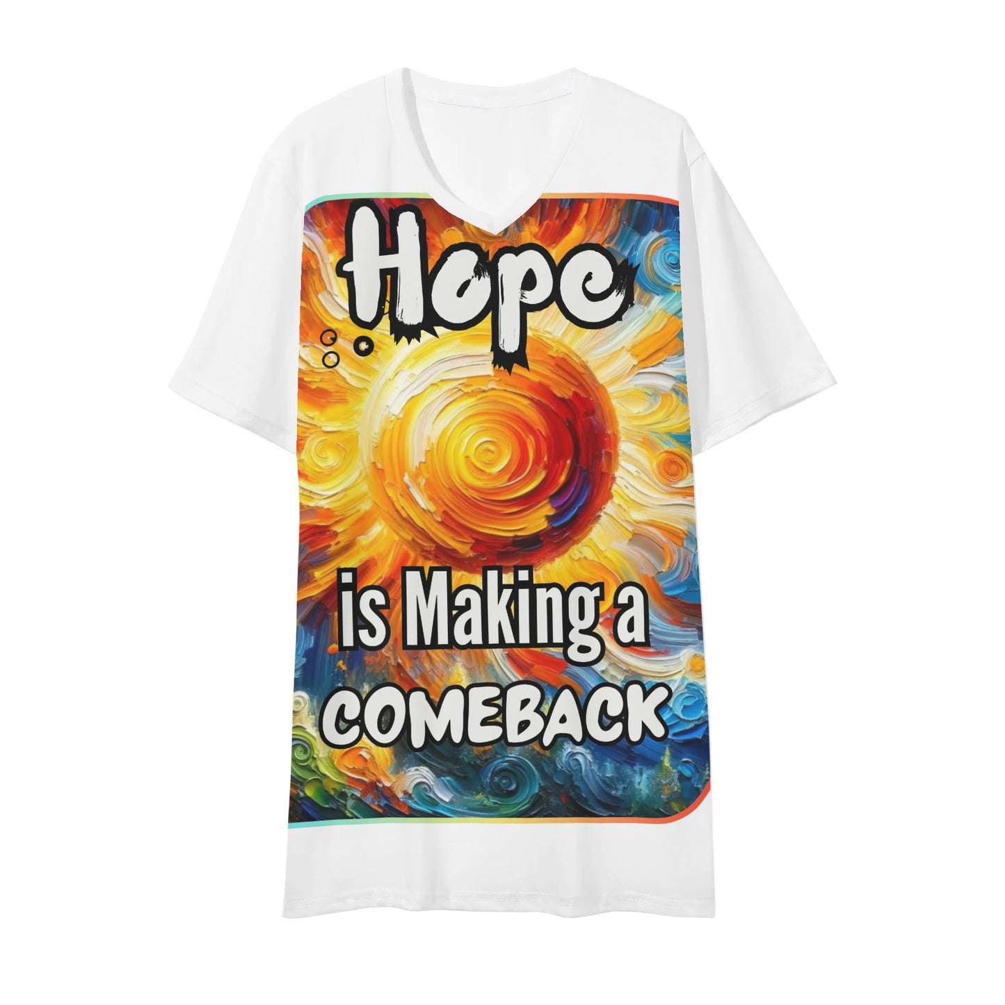 Mens Short Sleeve Soft Feel V-Neck T-Shirt "Hope is Making a Comeback"