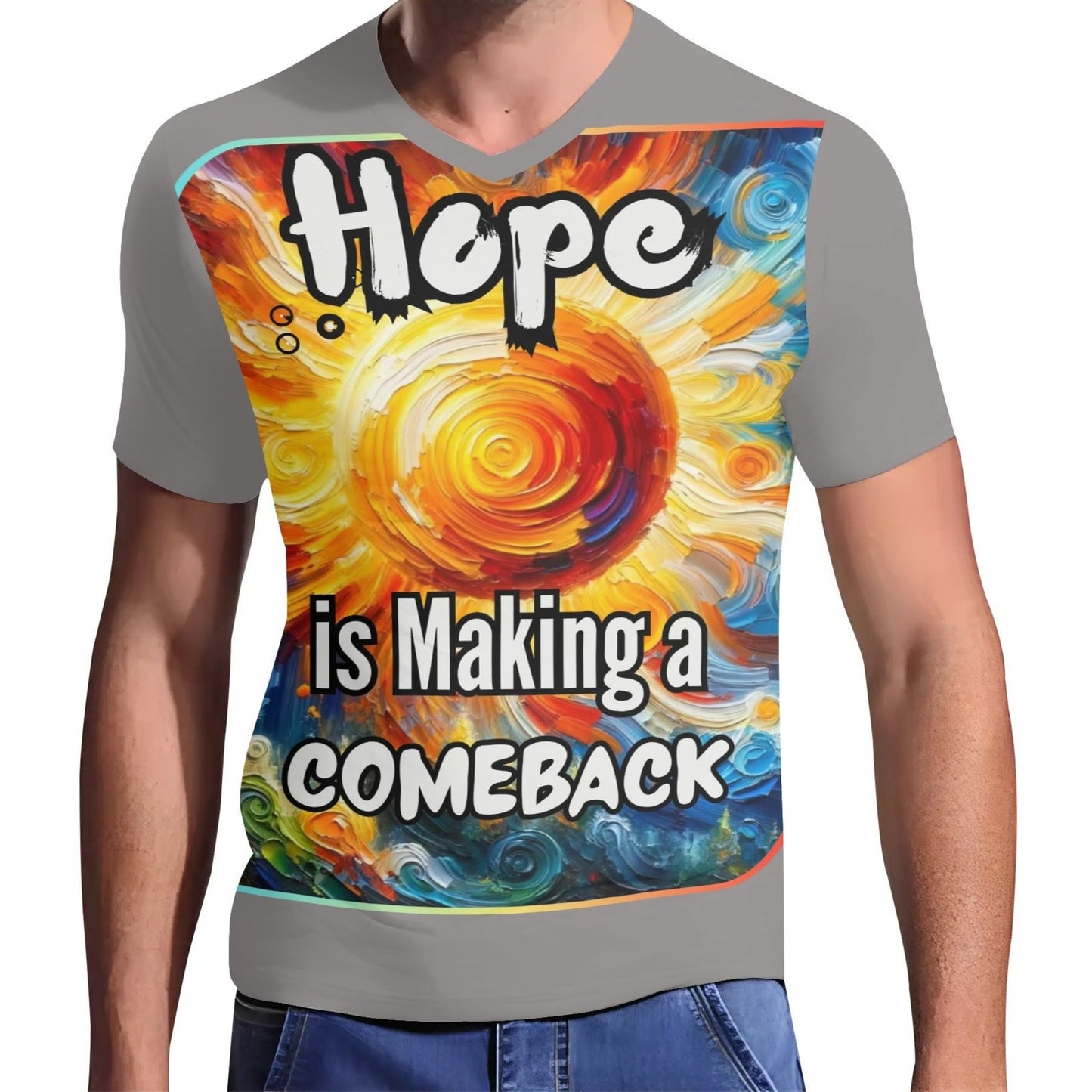 Mens Short Sleeve Soft Feel V-Neck T-Shirt "Hope is Making a Comeback"