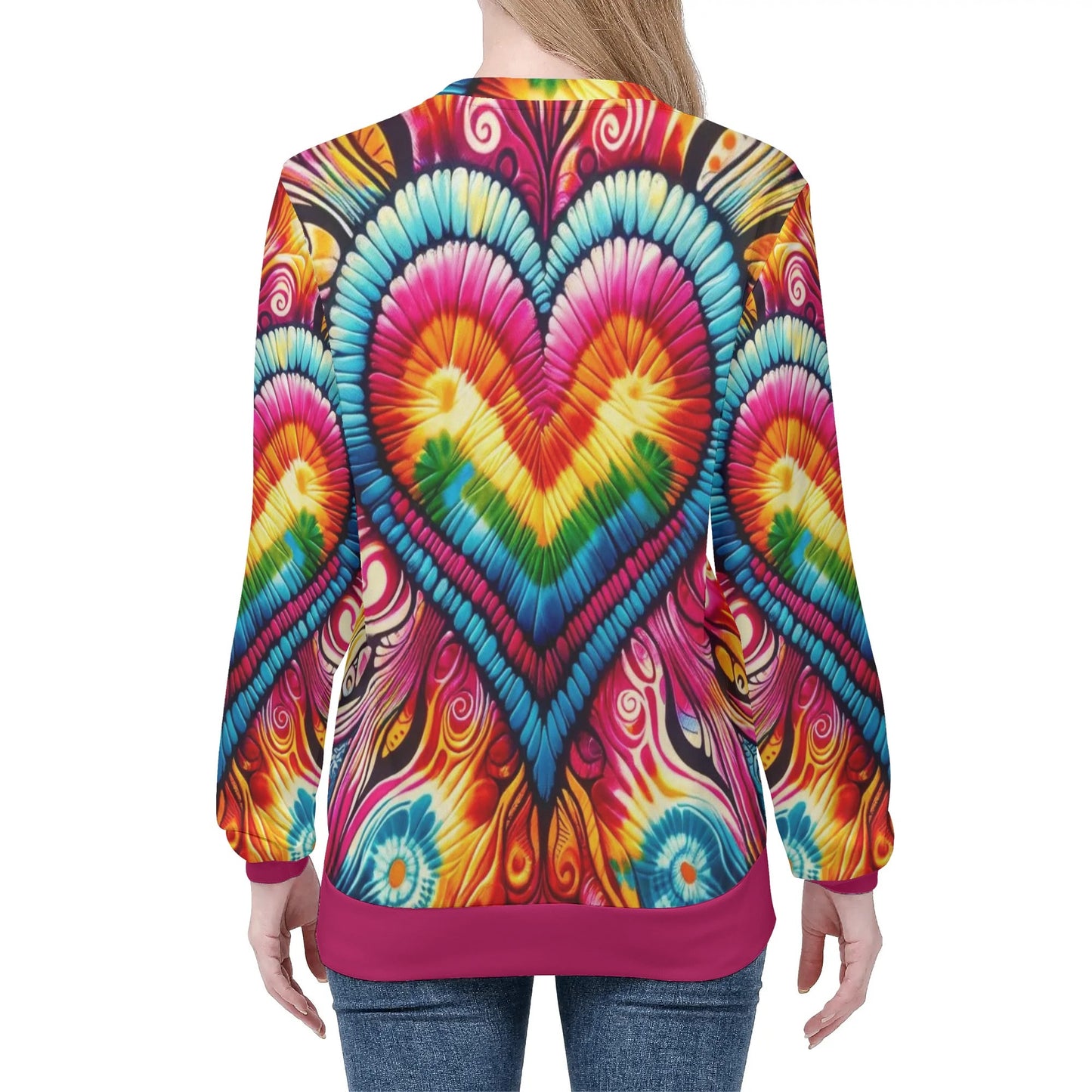 Womens All Over Print Crew Neck Lightweight Sweatshirt "Peace & Love"