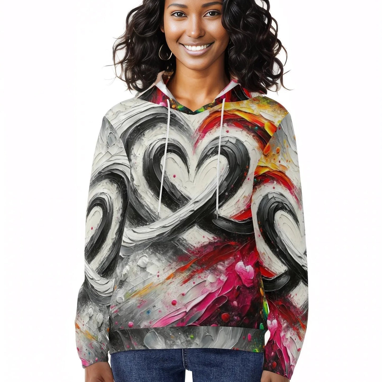 Womens Lightweight All Over Printing Pullover Hoodie "Peace & Love"