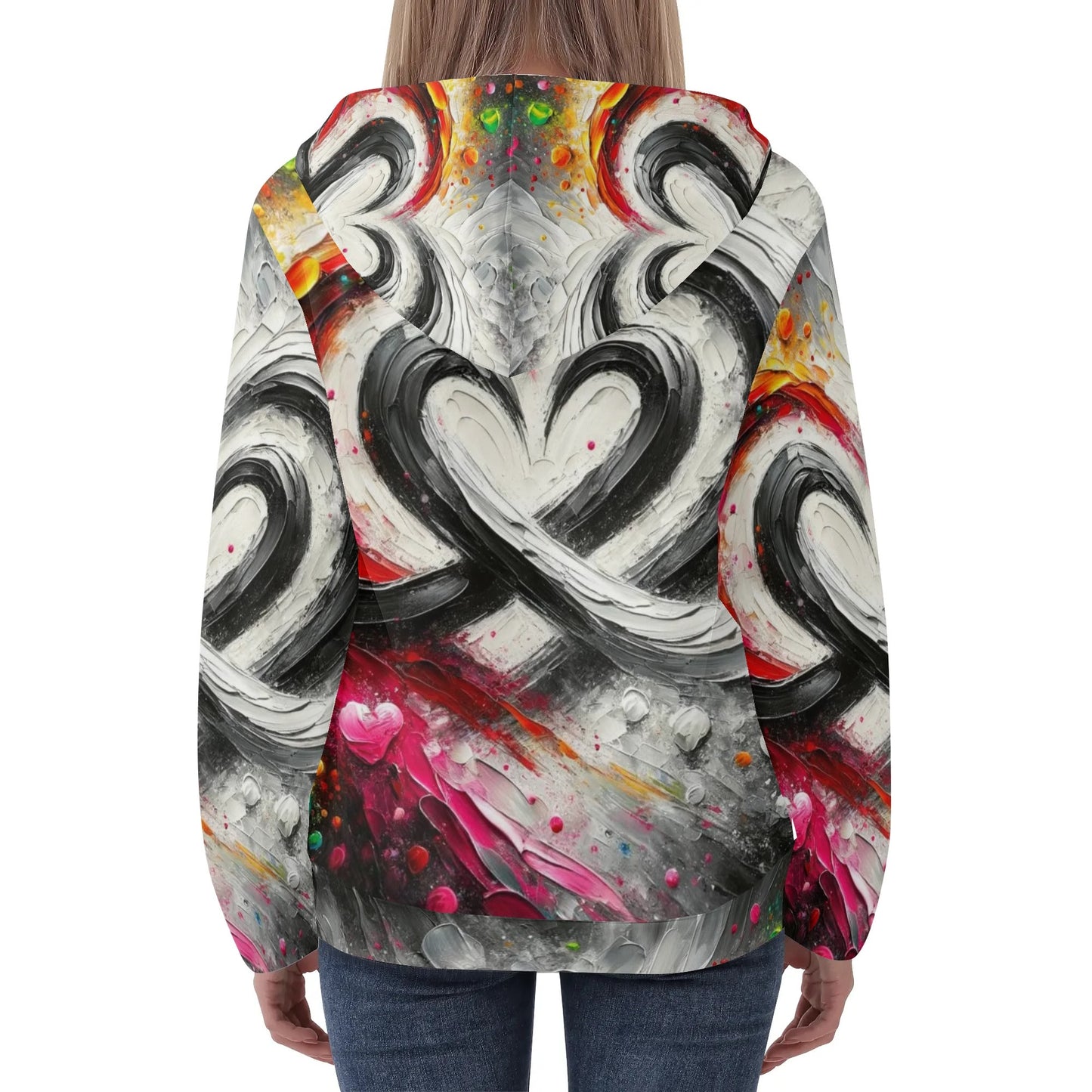 Womens Lightweight All Over Printing Pullover Hoodie "Peace & Love"